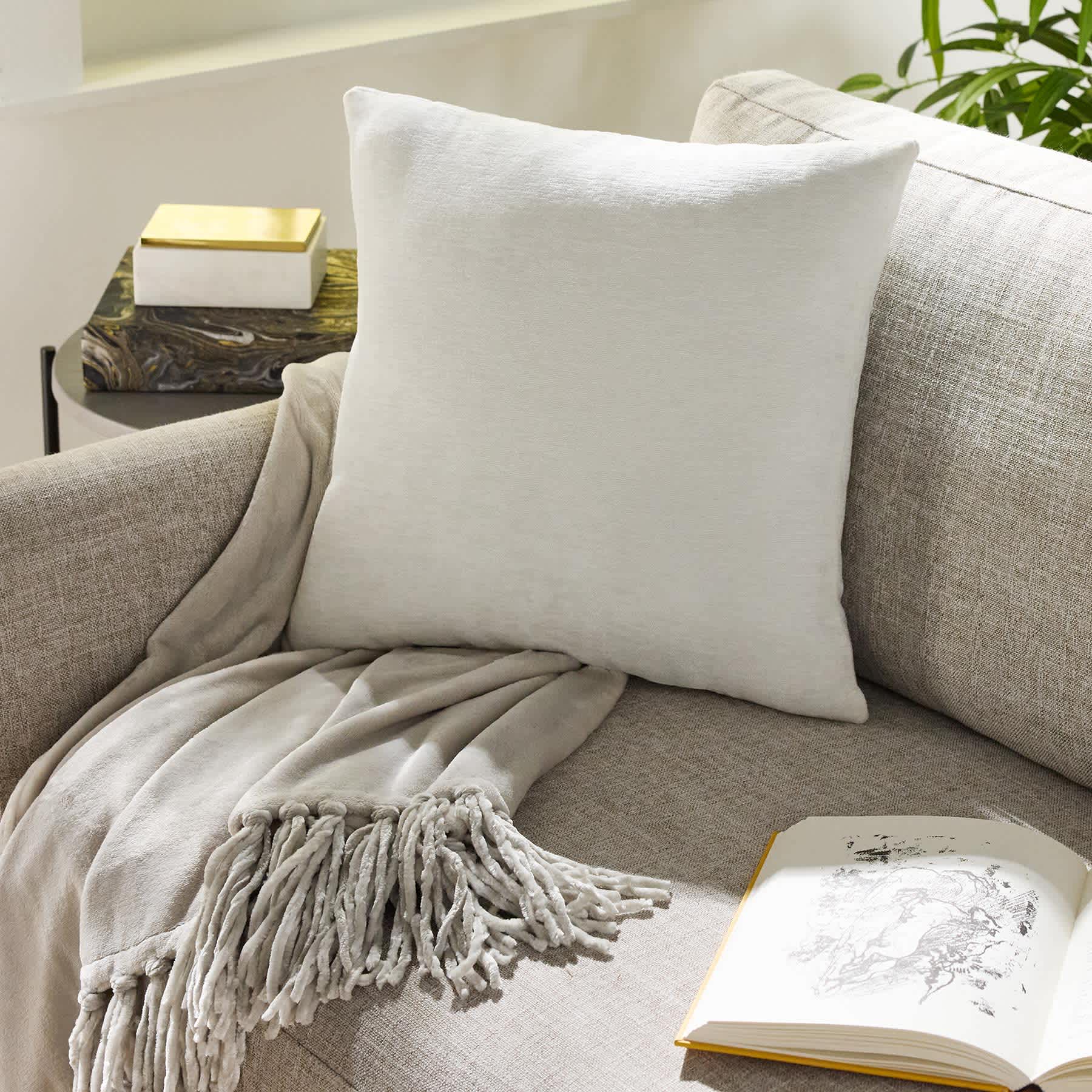 Reese Ivory Chenille Throw Pillow, 18"