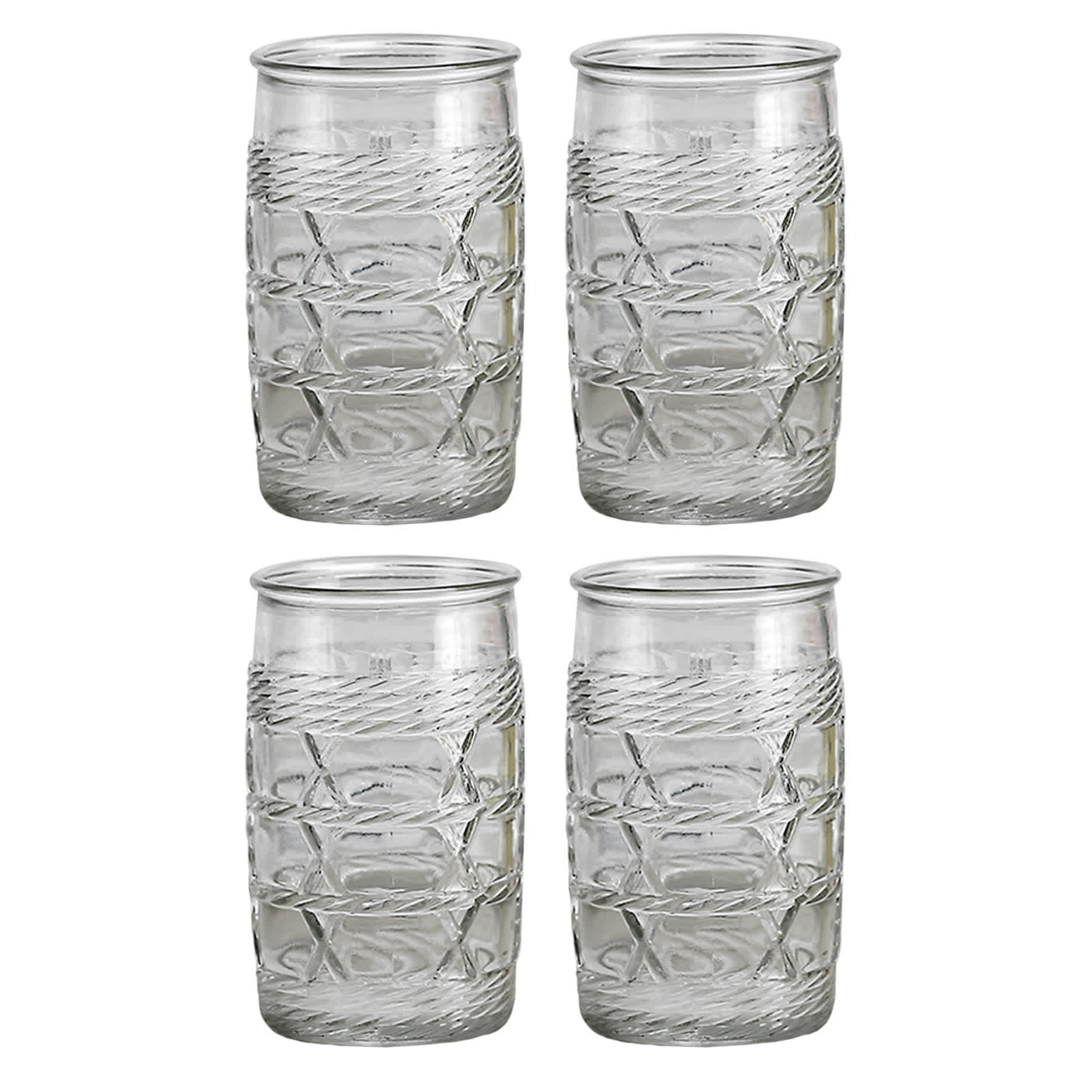 Set of 4 Willow Textured Glass Coolers, 6.5"