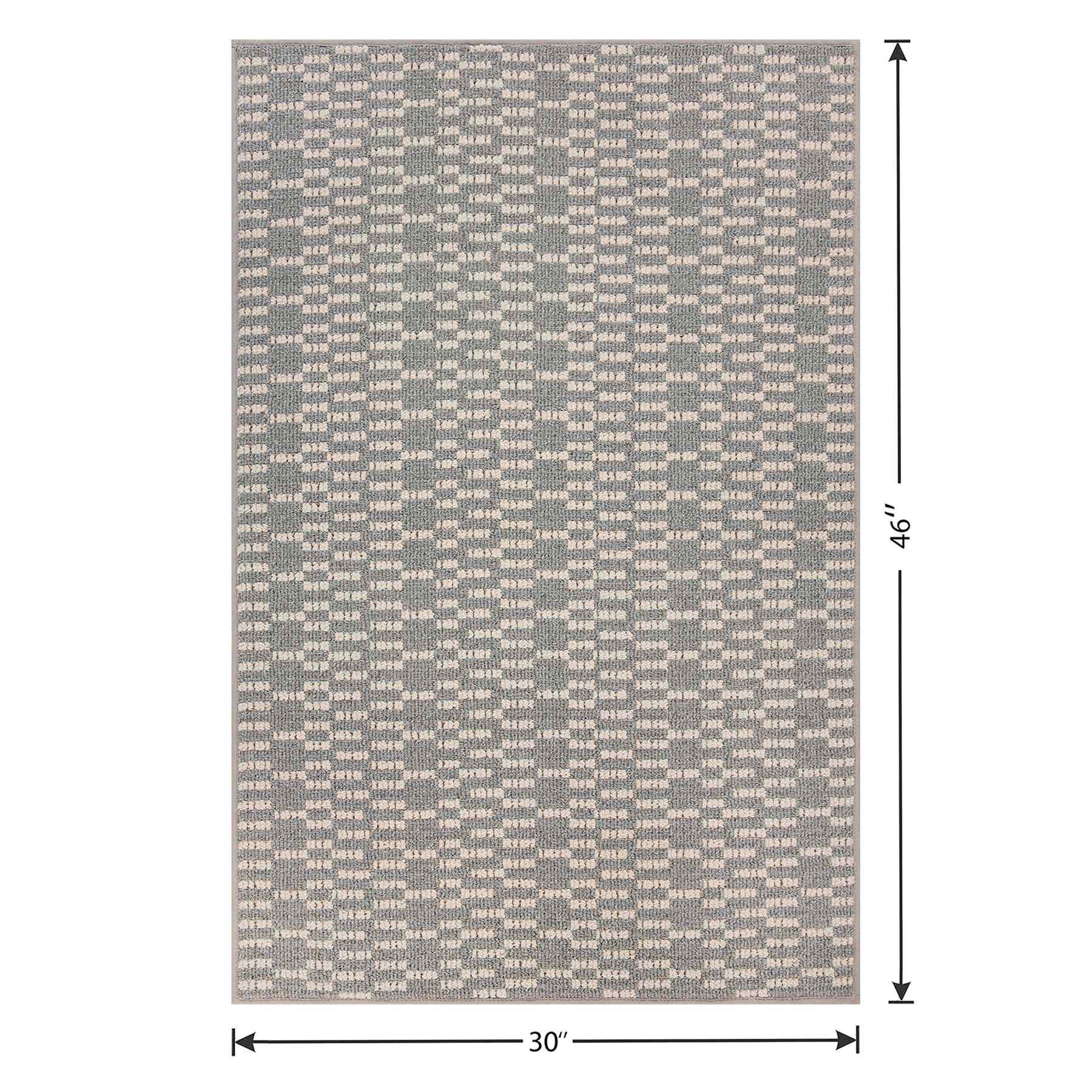 Grey & White Knitted Grid Gel Back Washable Accent Rug, 30x46