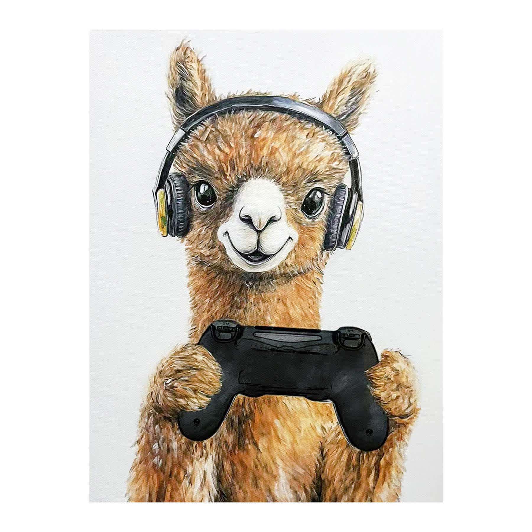Gamer Alpaca Canvas Wall Art, 12x16