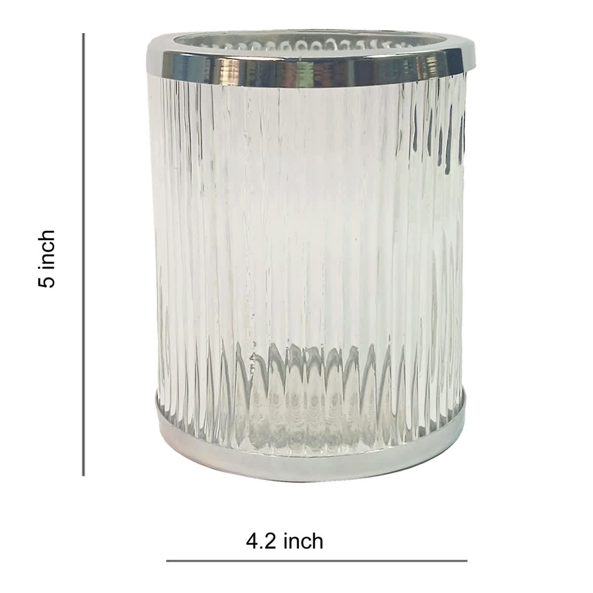 Ribbed Glass Hurricane with Silver Rim, 5"