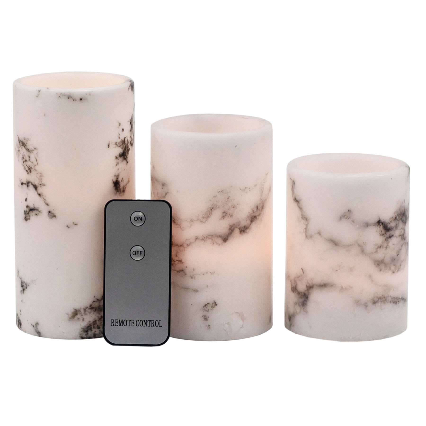 Crosby St Set of 3 Marbled Wax LED Pillar Candles, 3x4/3x5/3x6