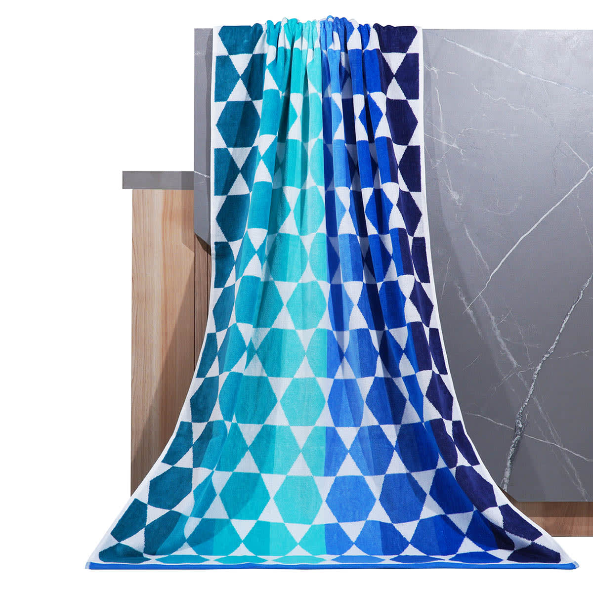 Hexagon Blue to Green Ombre Jacquard Velour Beach Towel, 34x64