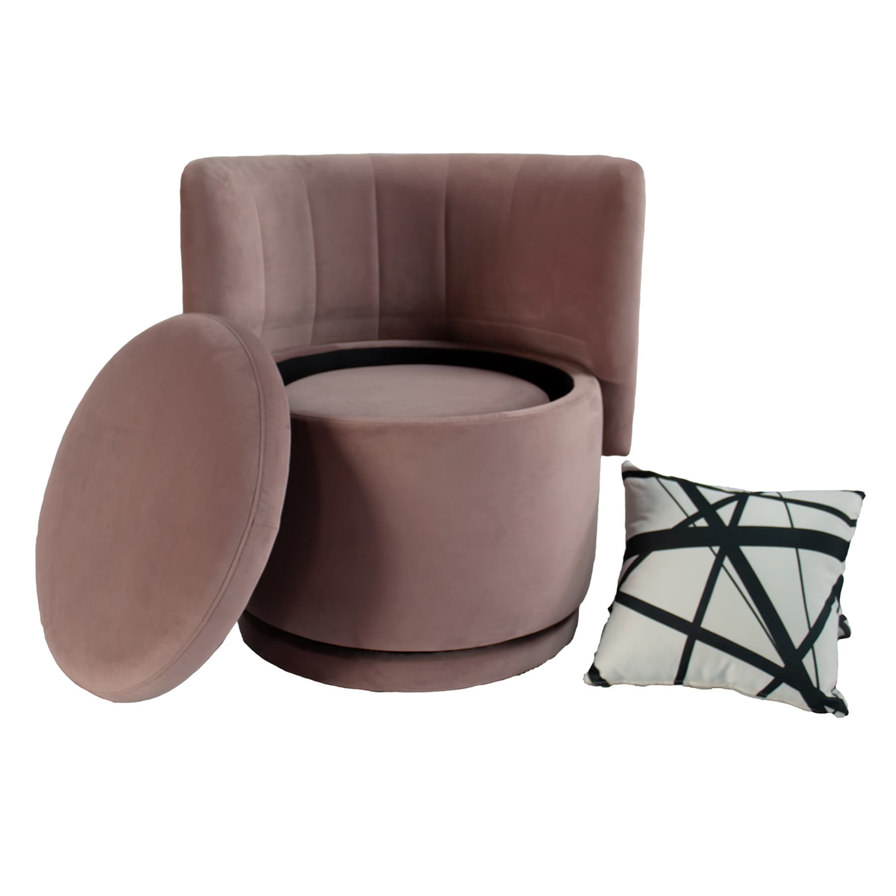 Swivel Chair with Storage Ottoman, Pink