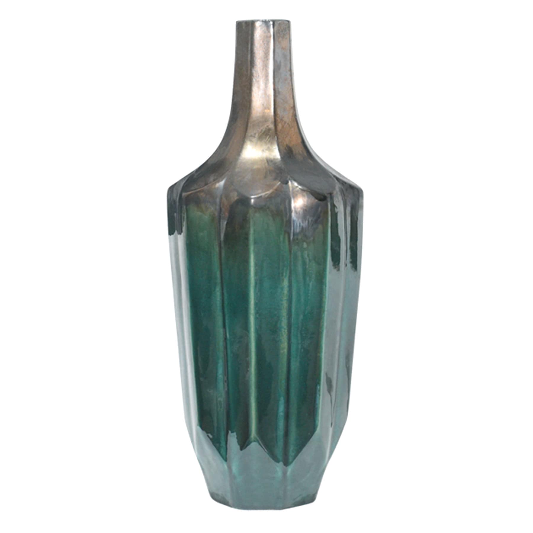 Jade and Copper Neck Ceramic Floor Vase, 25.2"