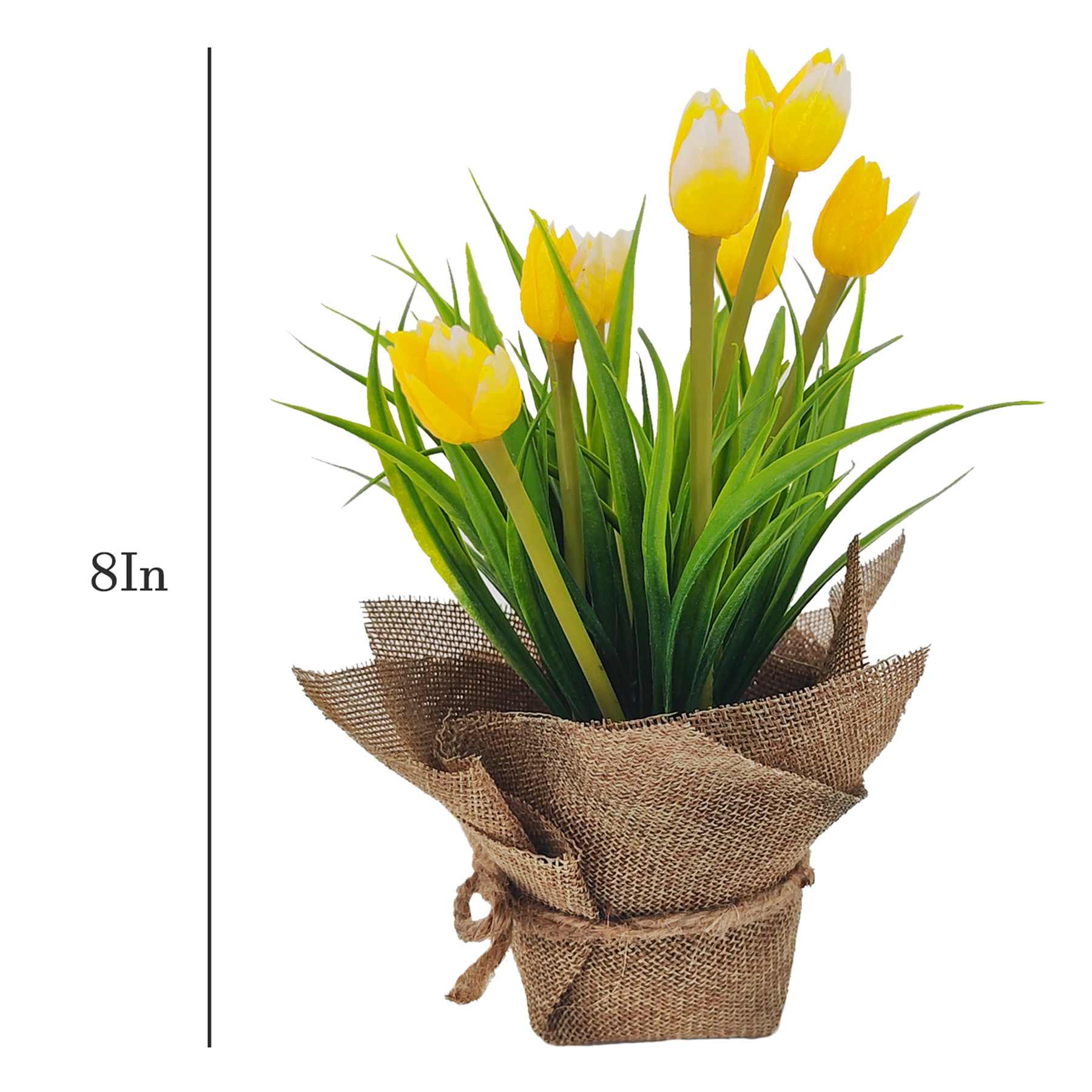 Yellow Tulips in Flax Fabric Bag, 8"