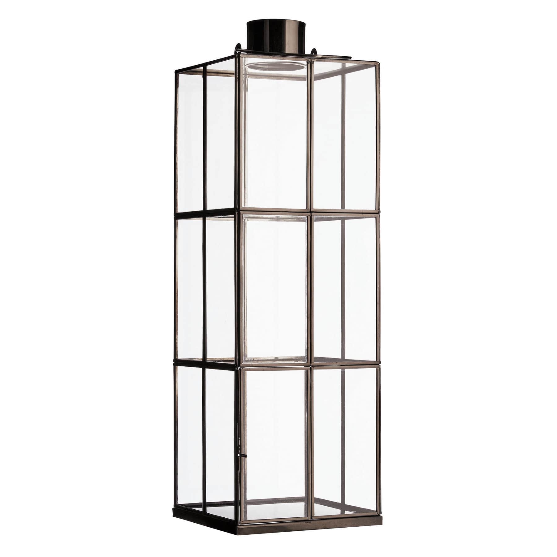 Black Metal Rectangle Cutout Oversized Lantern, 25"