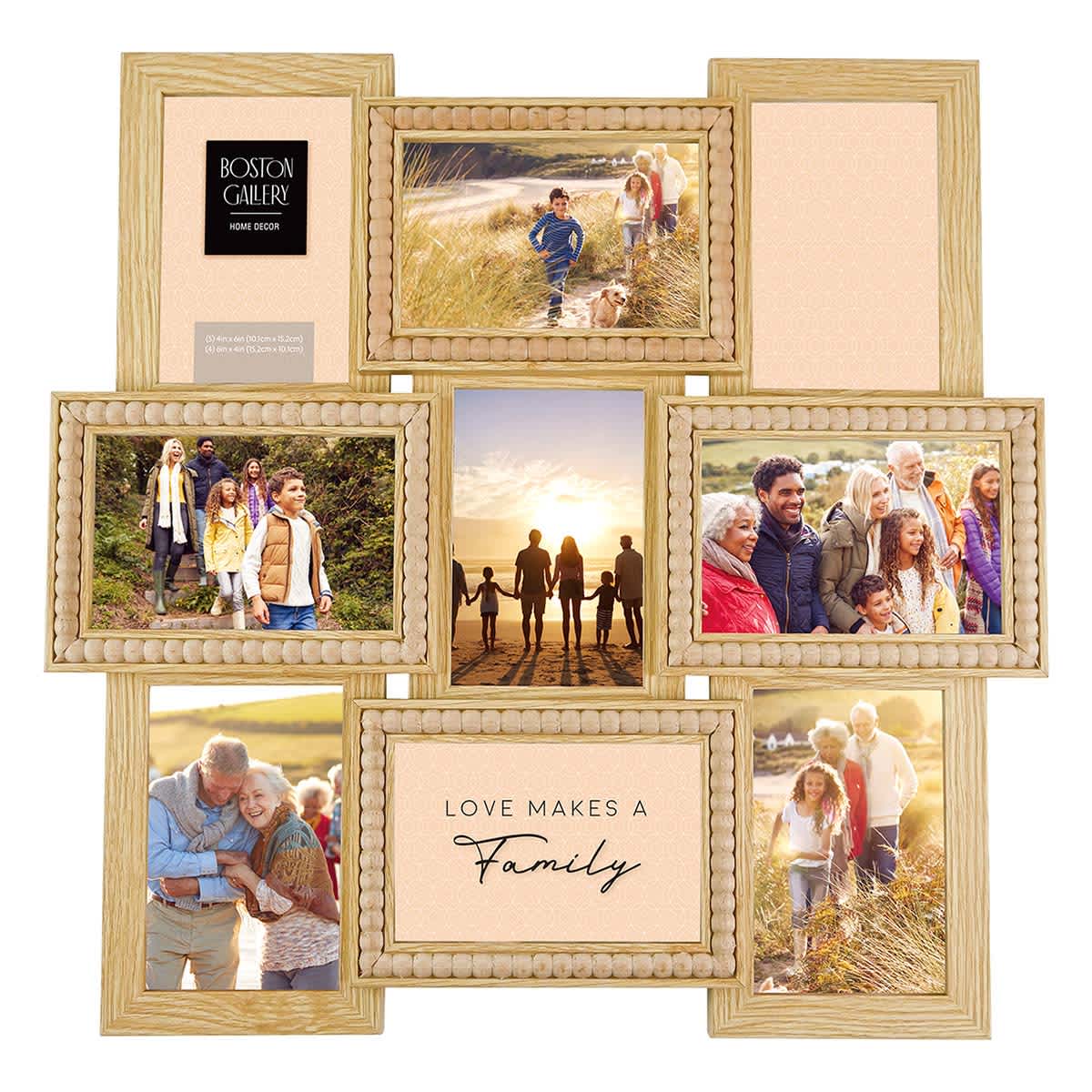9-Opening Natural Beaded Collage Wall Frame, 19"