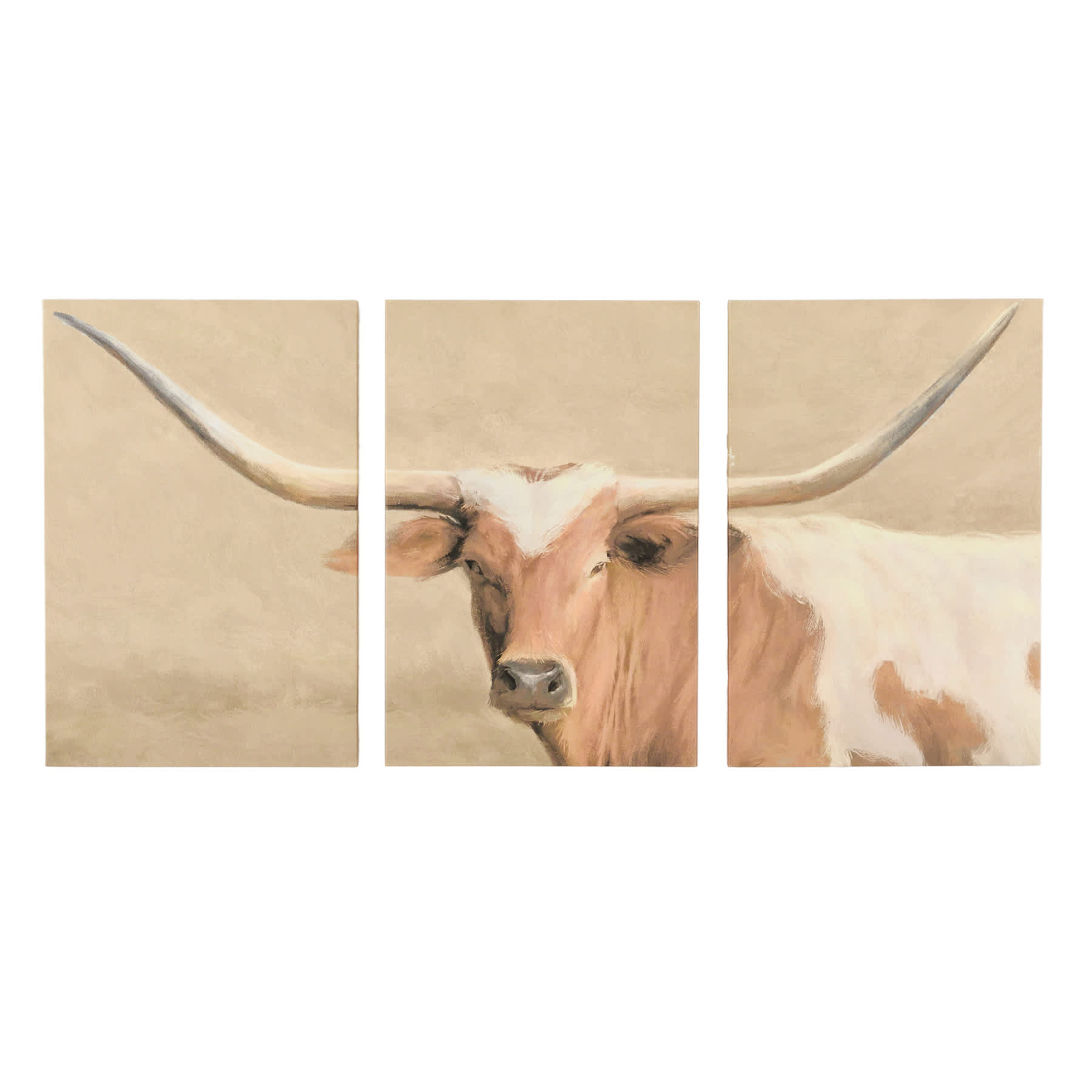 Stacked Three Longhorn Parchment Canvas, 20x30