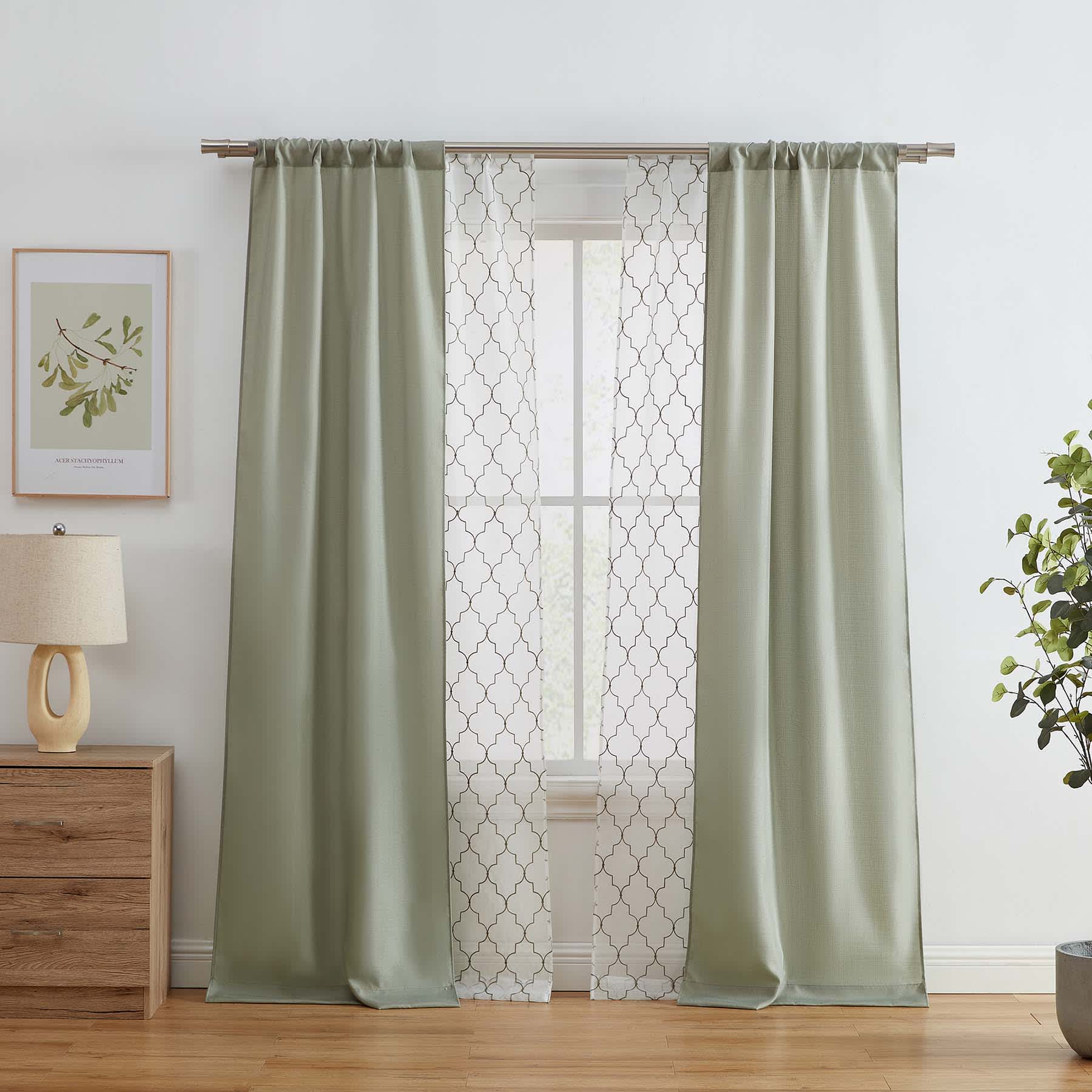4-Pack Ryder & Northport Sage Embroidered Light Filtering Curtain Panels, 84"