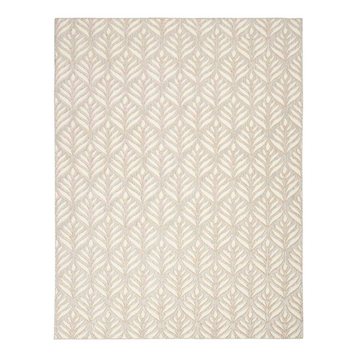 (E526) Ivory & Silver Leaf Outdoor Area Rug, 7x10