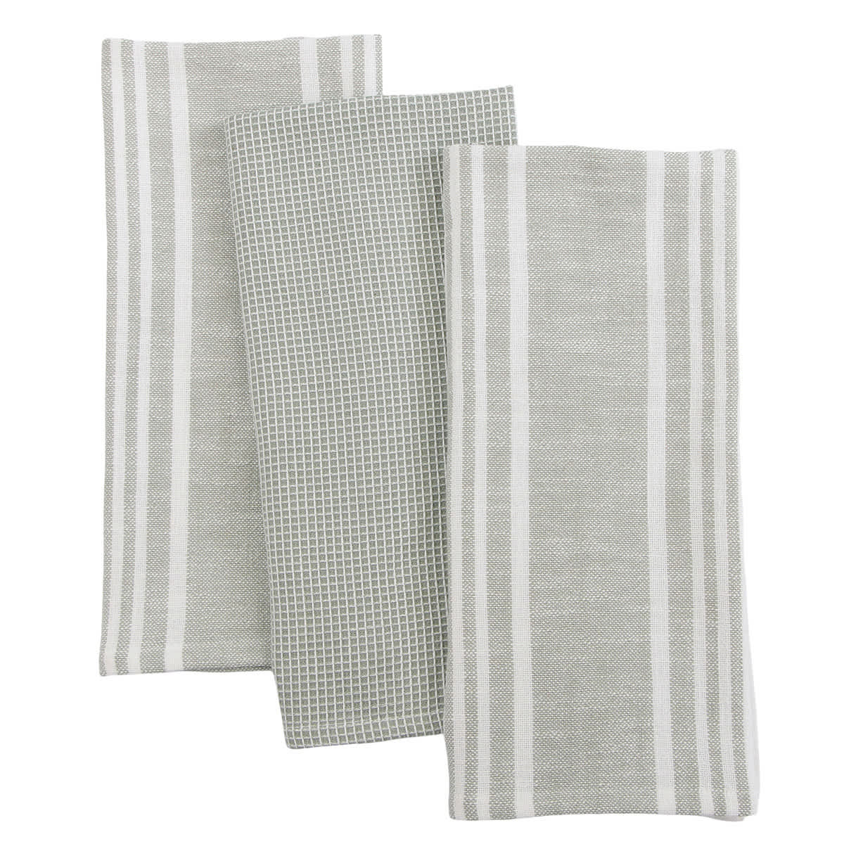 Set of 3 Green Porter Slub Waffle Cotton Kitchen Towels