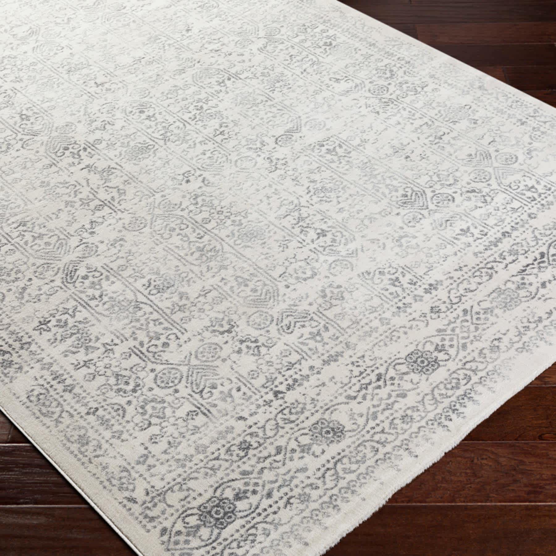 (D487) Providence Roma Ivory & Grey Medallion Accent Rug, 3x5