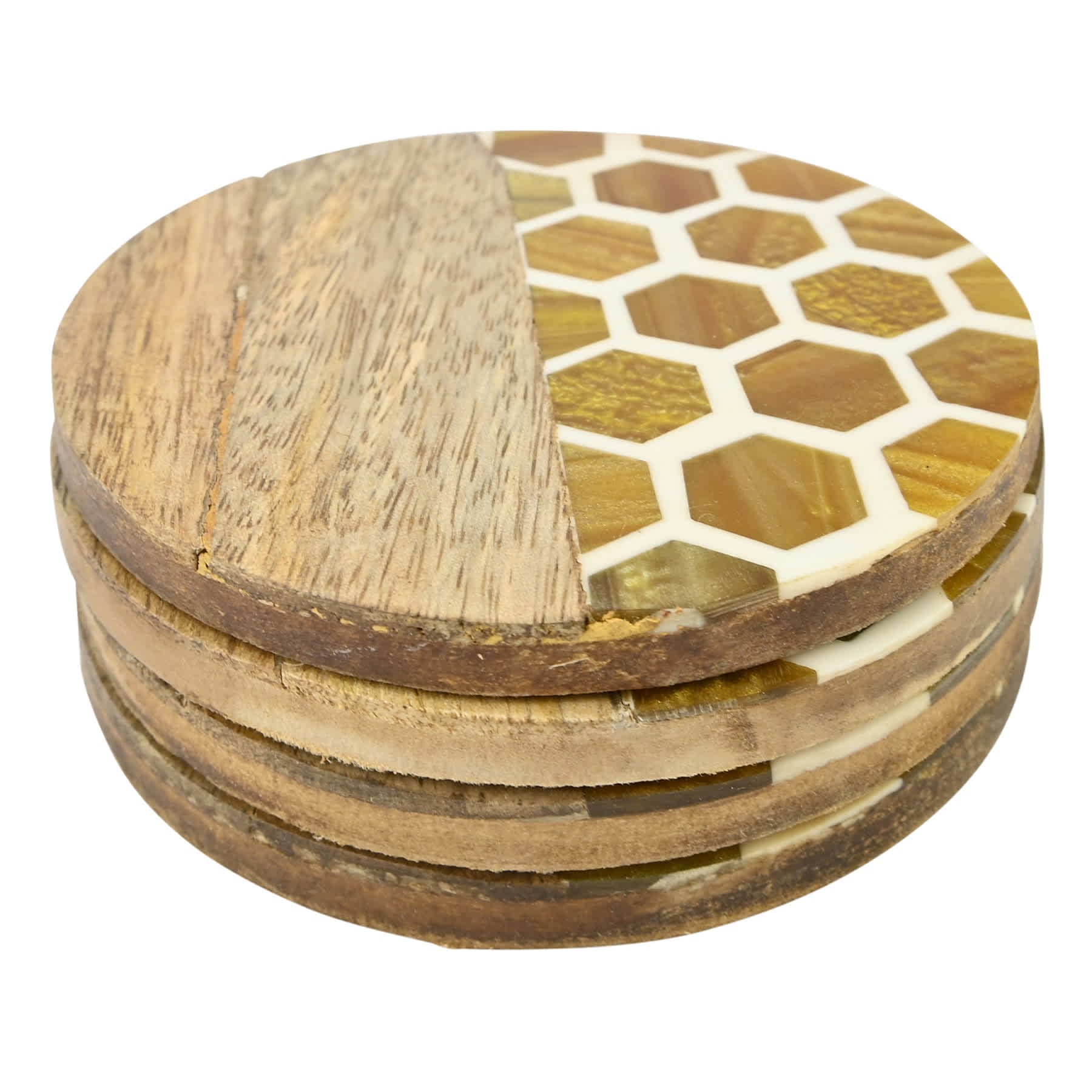 Set of 4 Round Honeycomb Wooden Coasters