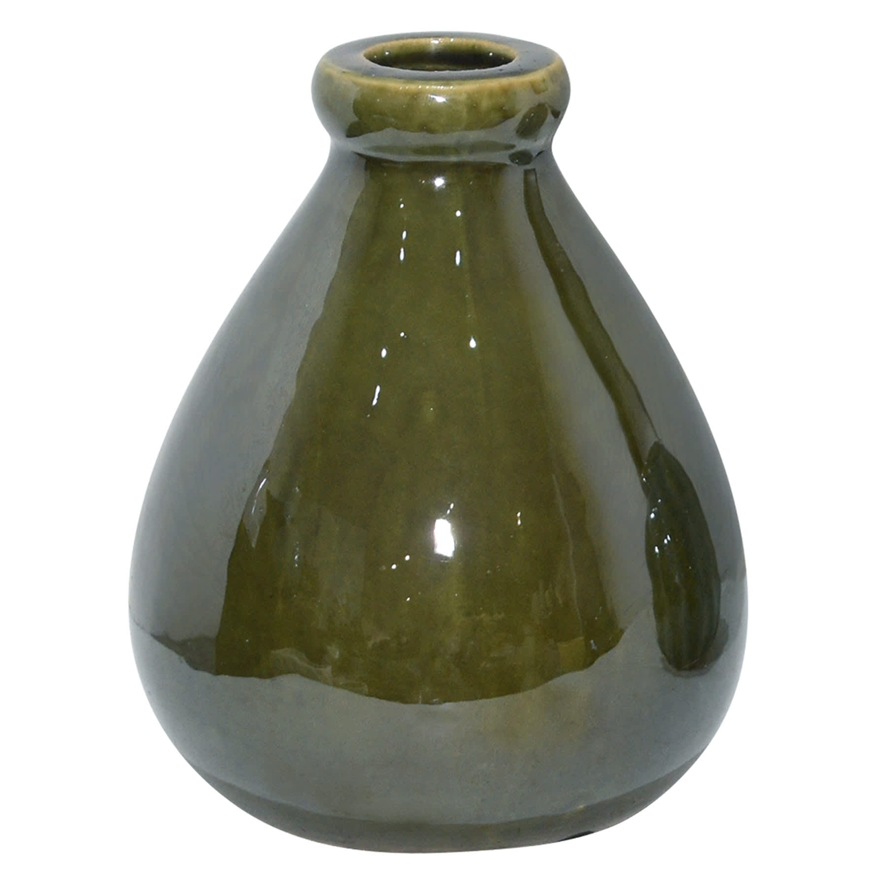 Olive Green Ceramic Vase, 6.7"