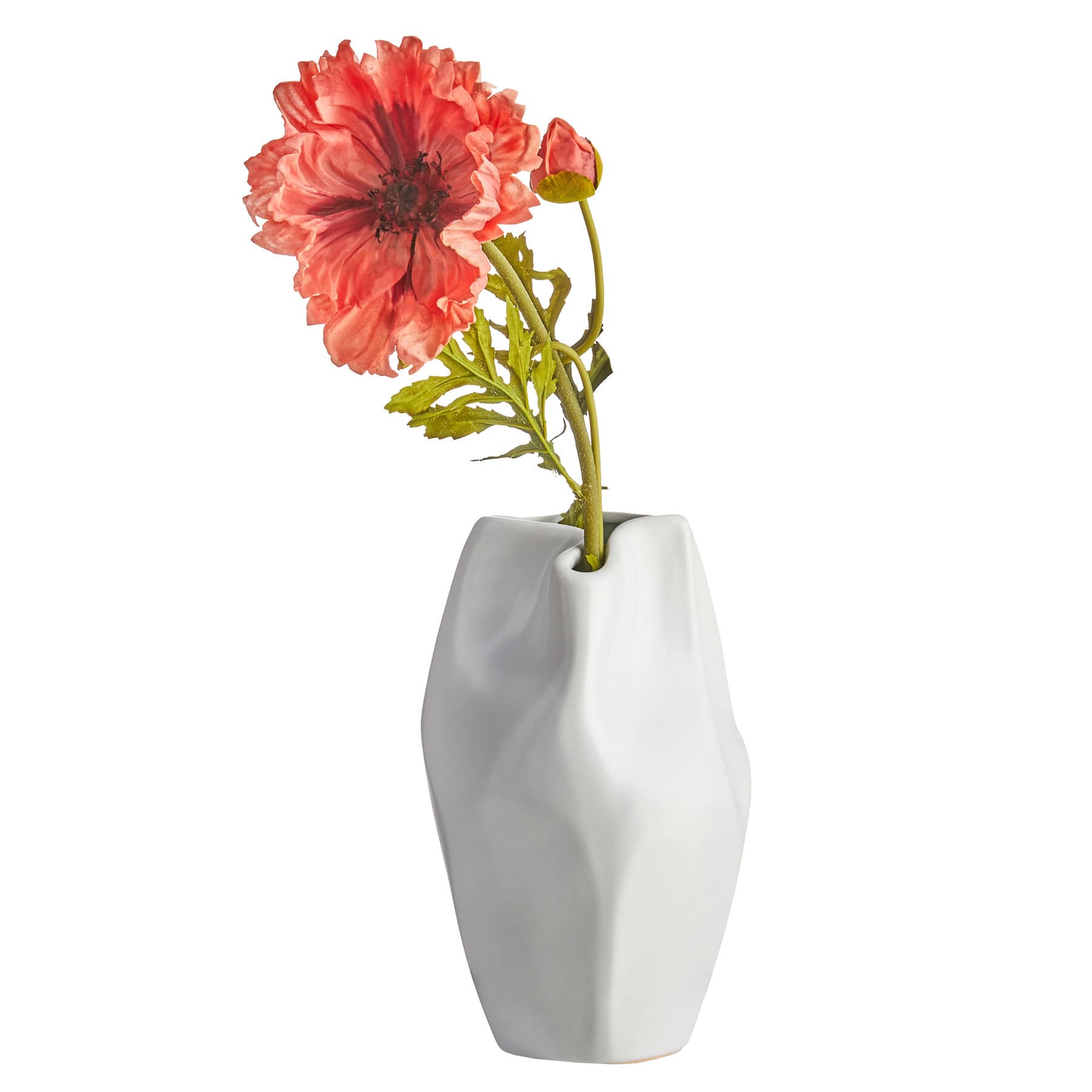 Remi White Ceramic Vase, 10"