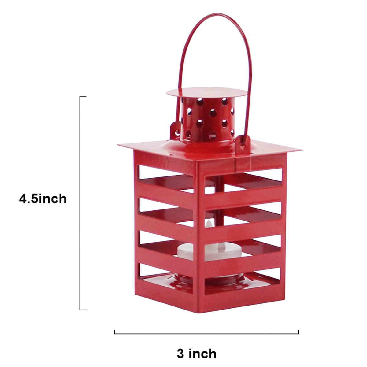Red Metal Lantern with LED Tealight Candle, 4.5"