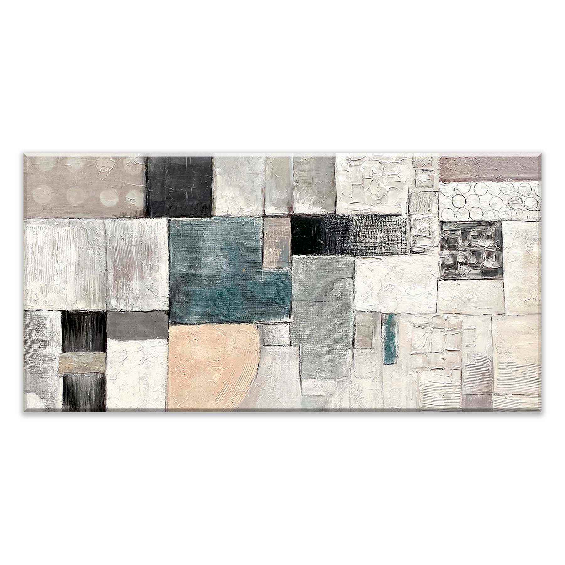 Enhanced Silver & Teal Abstract Canvas Wall Art, 24x48