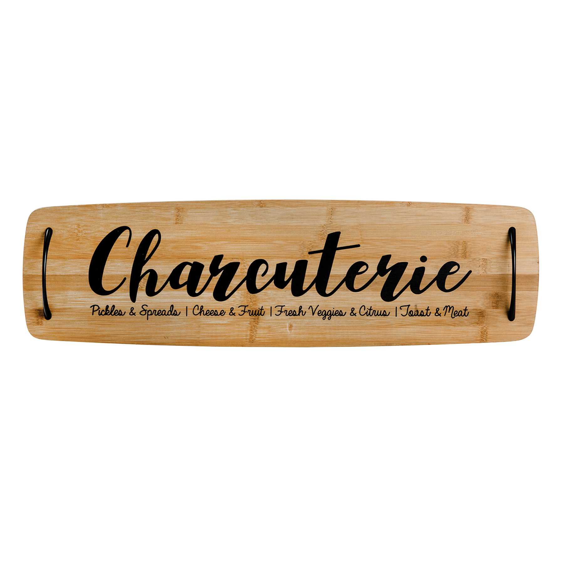 Bamboo Wood Charcuterie Serving Board with Metal Handles, 24"