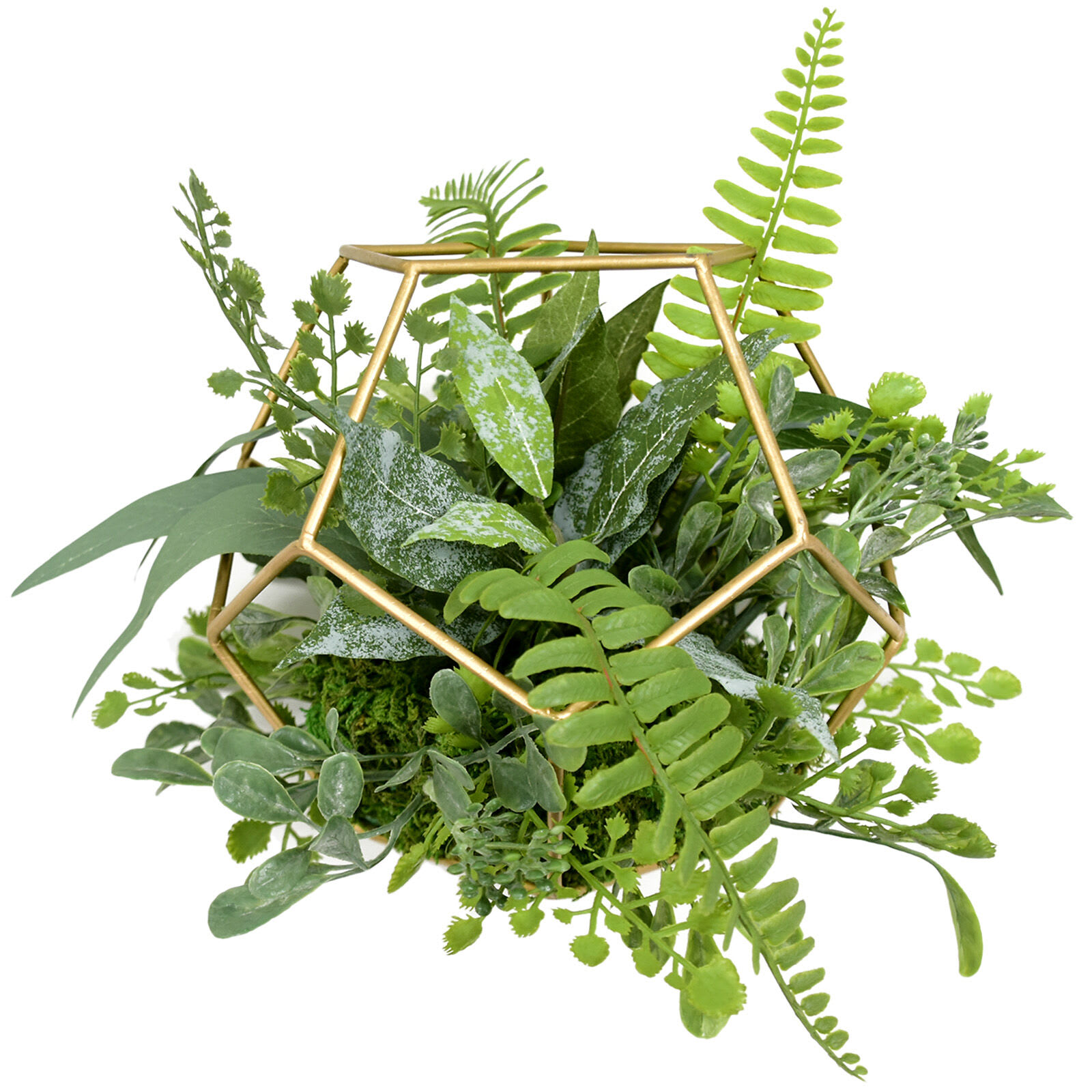 Greenery Arrangement with Gold Wire Frame, 6"