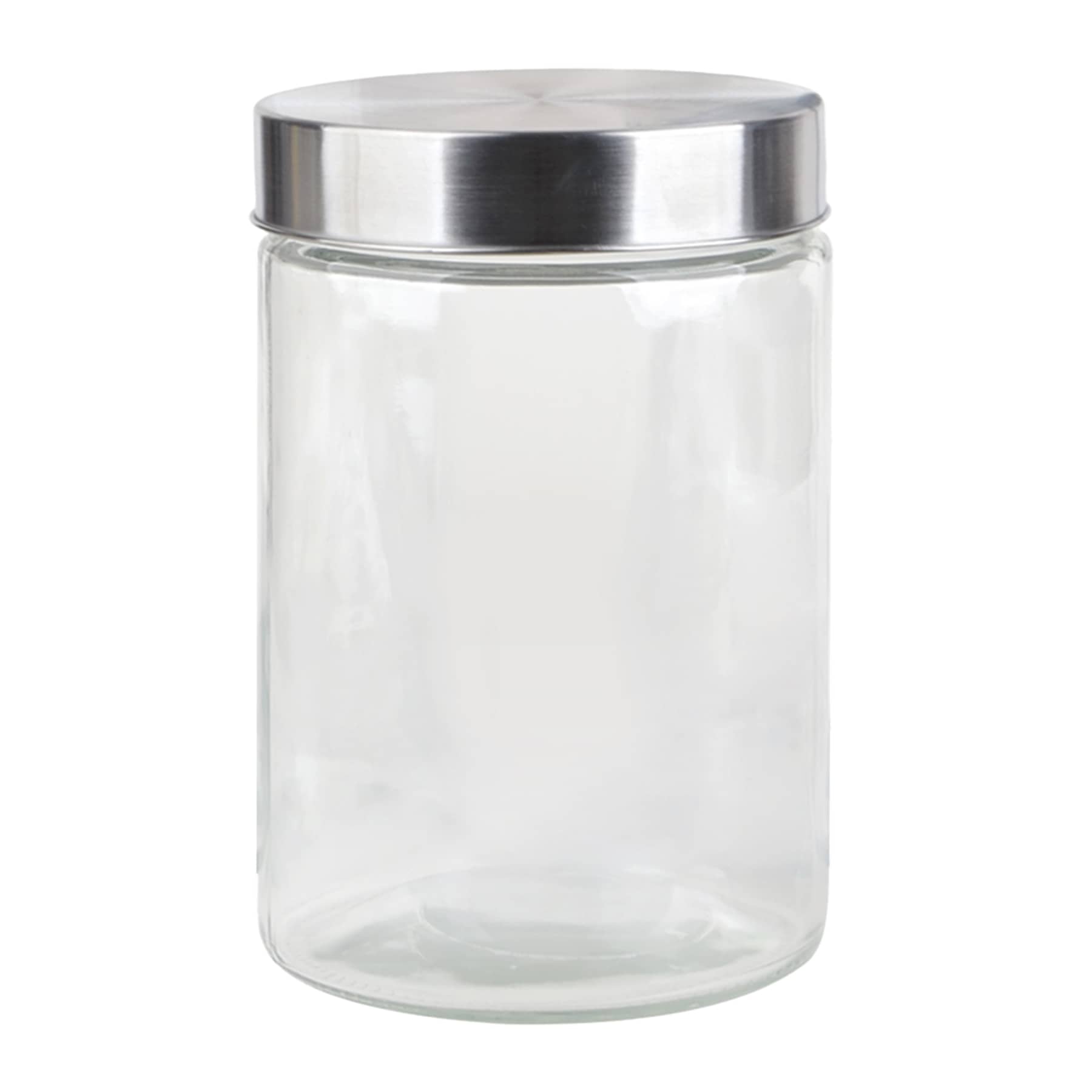 At Home Set Of 4 Glass Canister With Metal Lid Clear