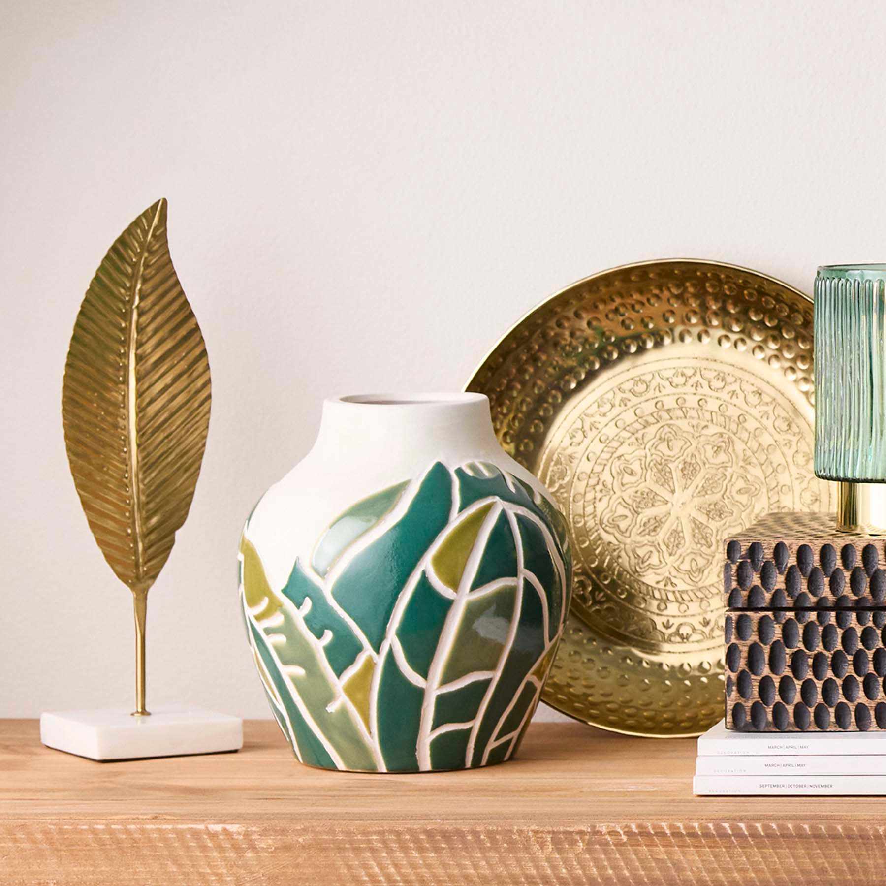 Found & Fable Green Palm Vase, 7"