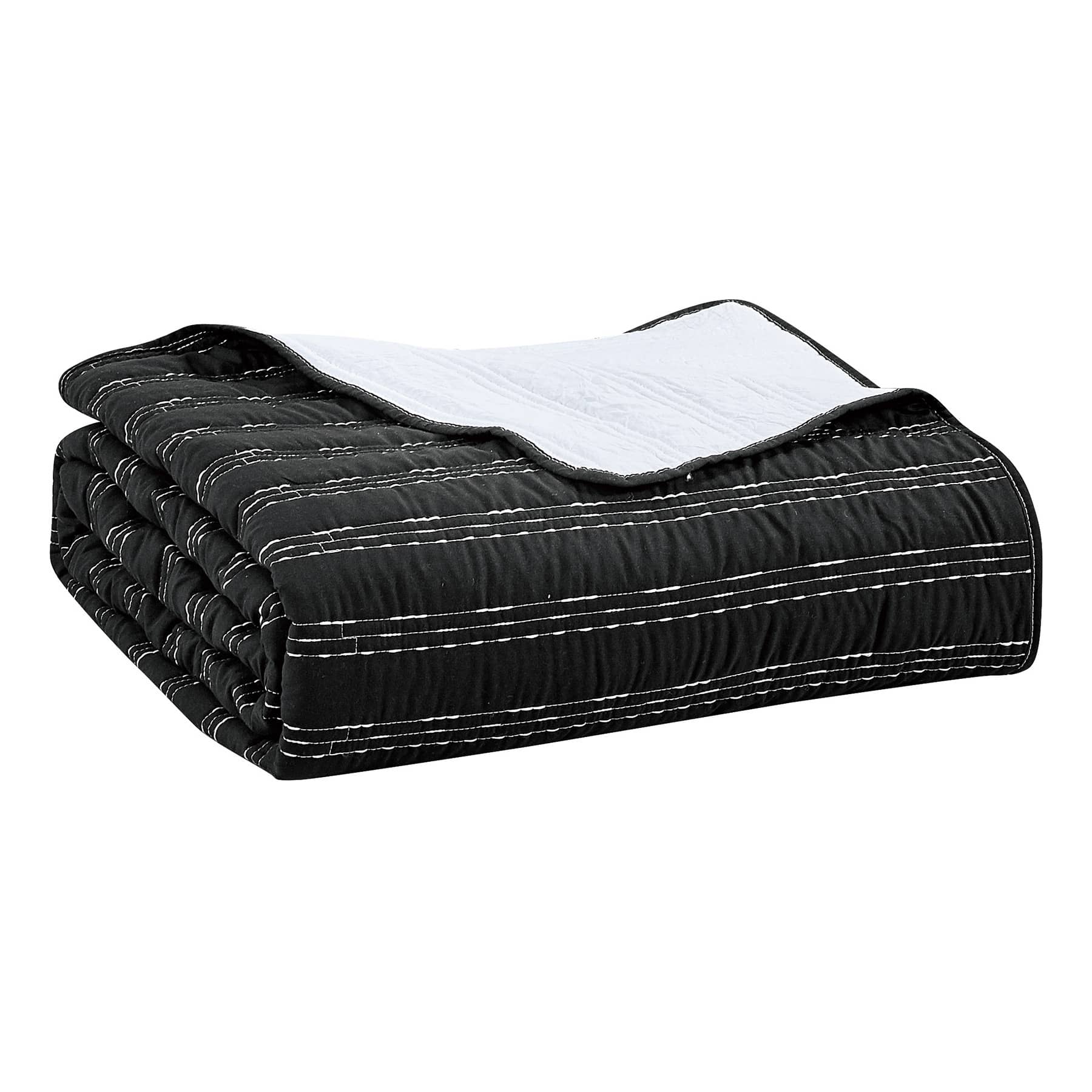 3-Piece Storm Black Cotton Quilt Set, Queen
