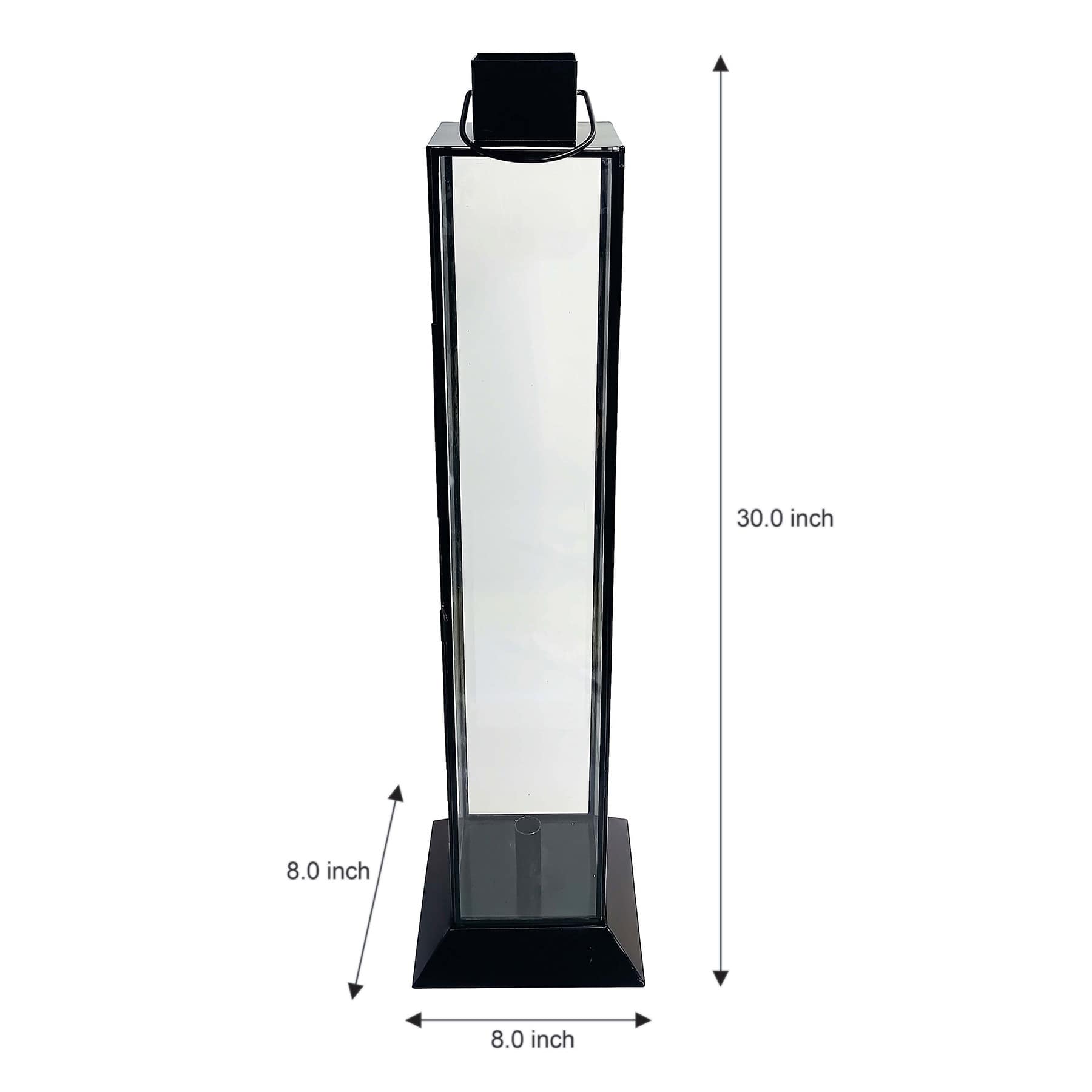 Black Metal Taper Candle Lantern with Glass, 30"