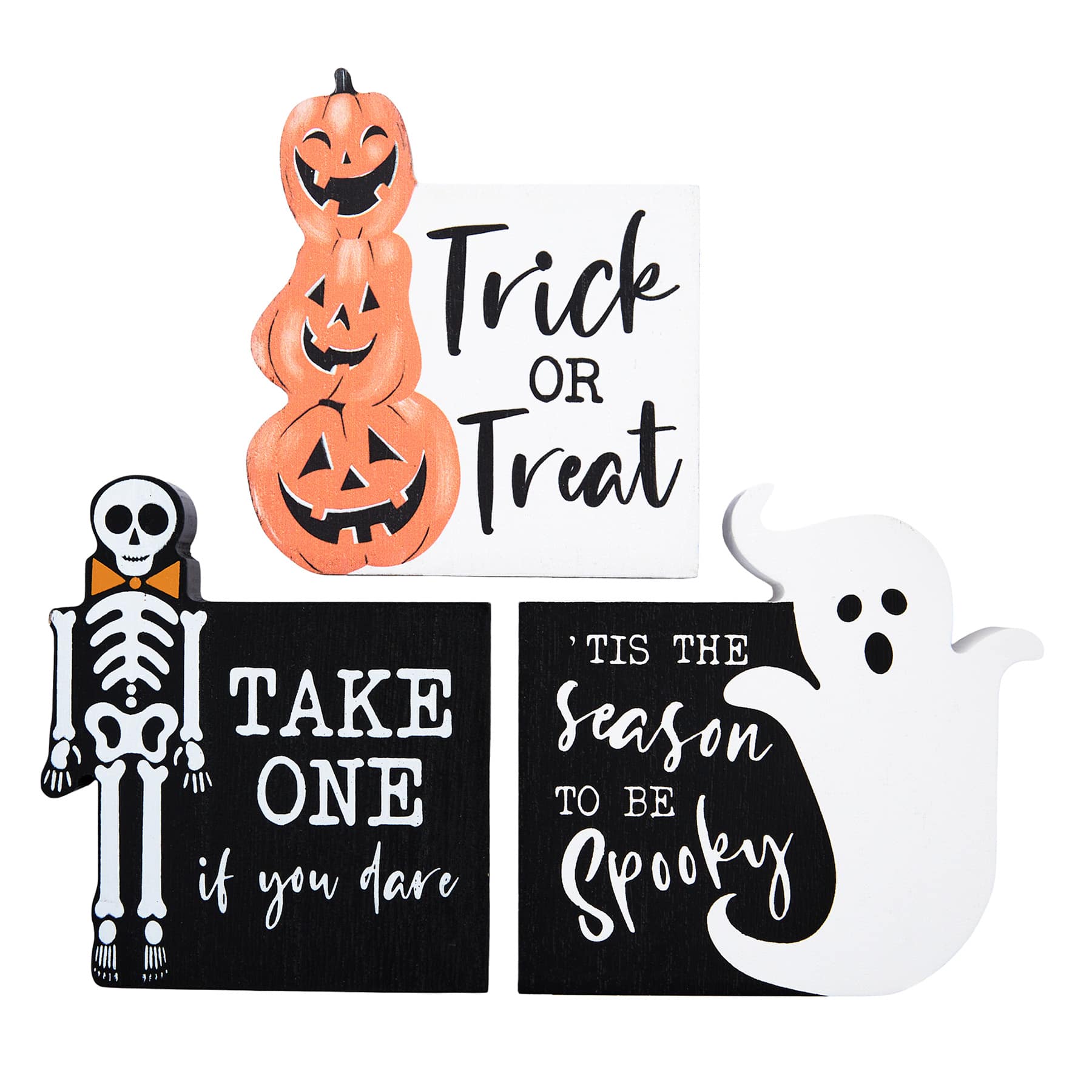 Happy Haunting Set of 3 Skeleton Signs, 3.9"