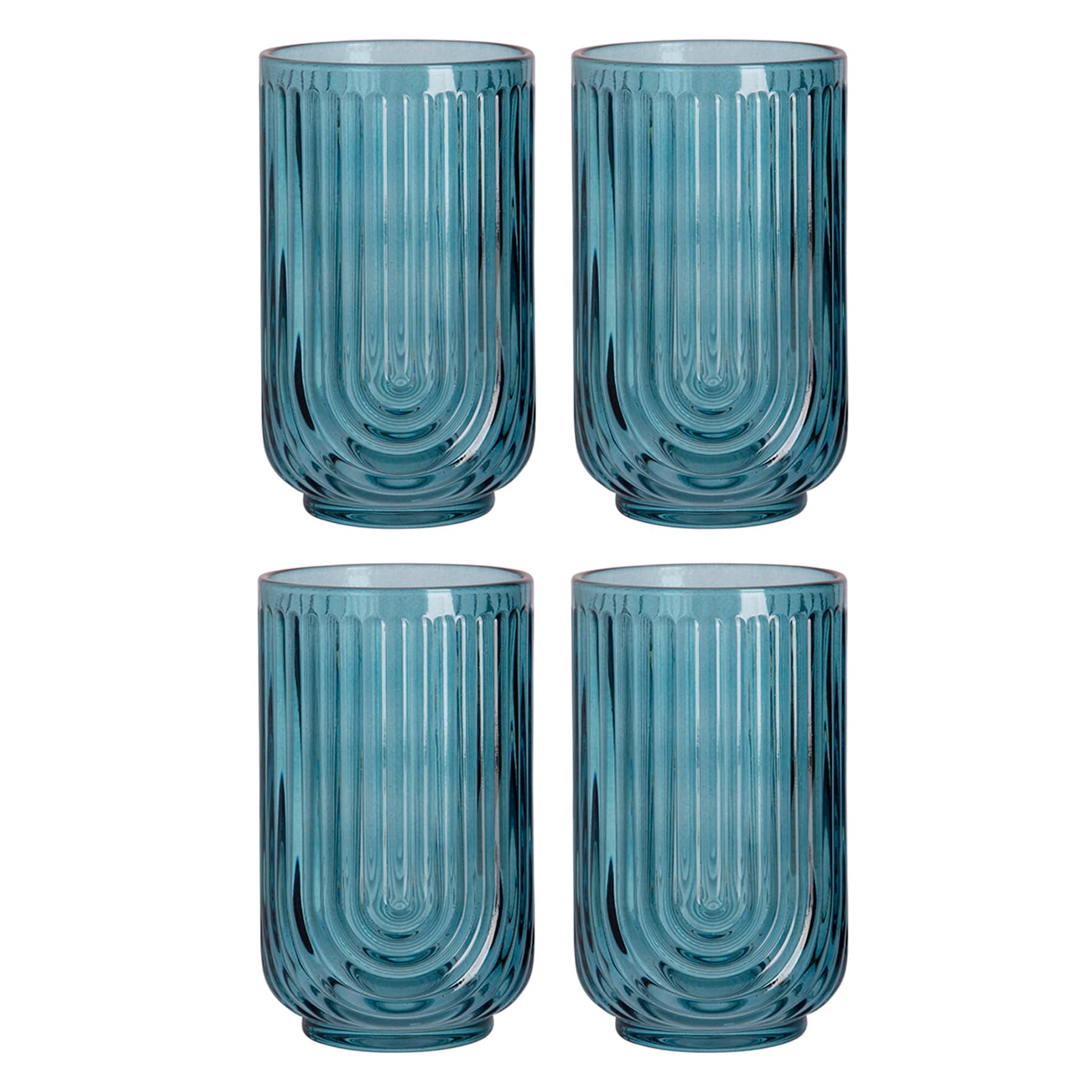 Apollo Set of 4 Blue Highball Glasses, 17oz