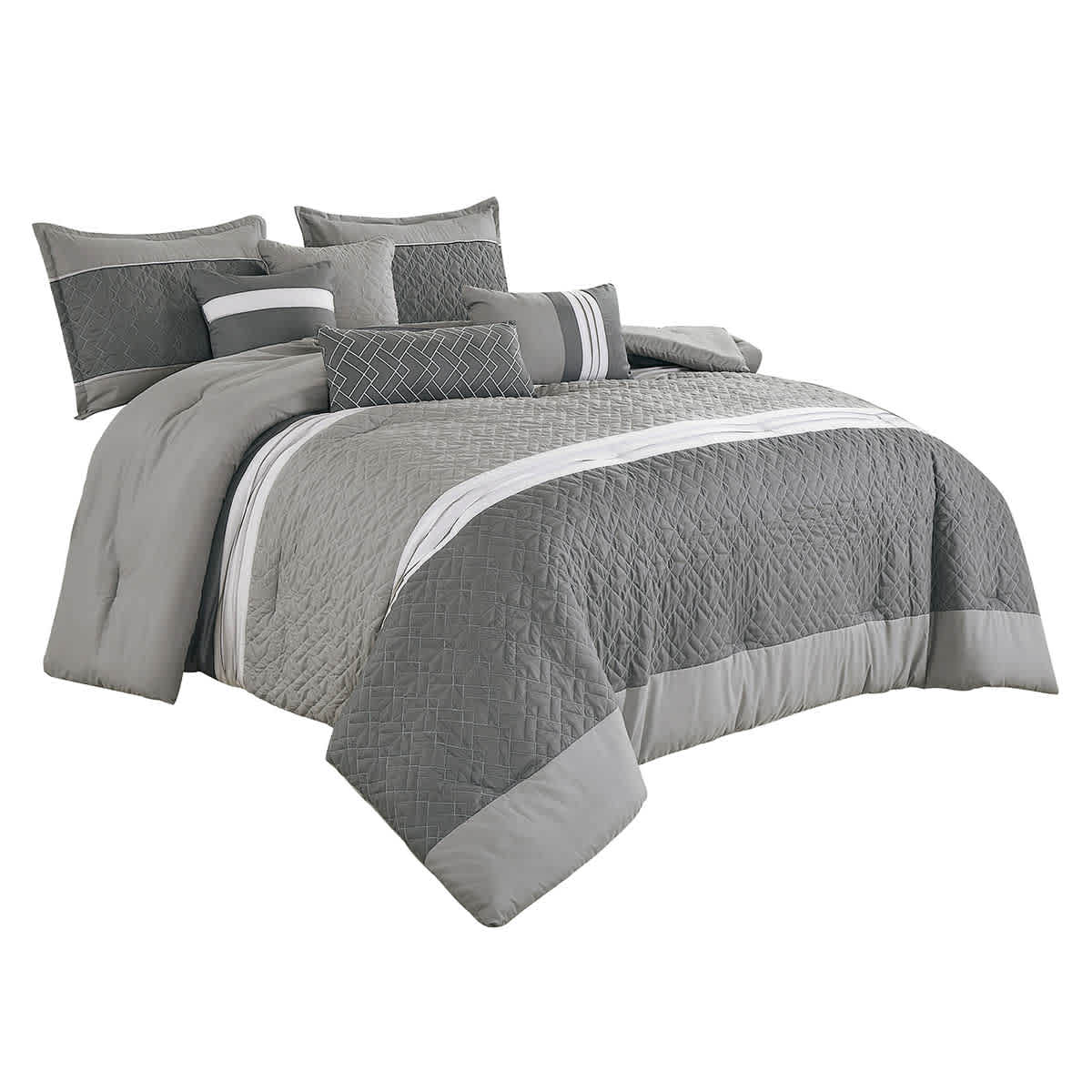 7-Piece Parker Grey Striped Comforter Set, Queen