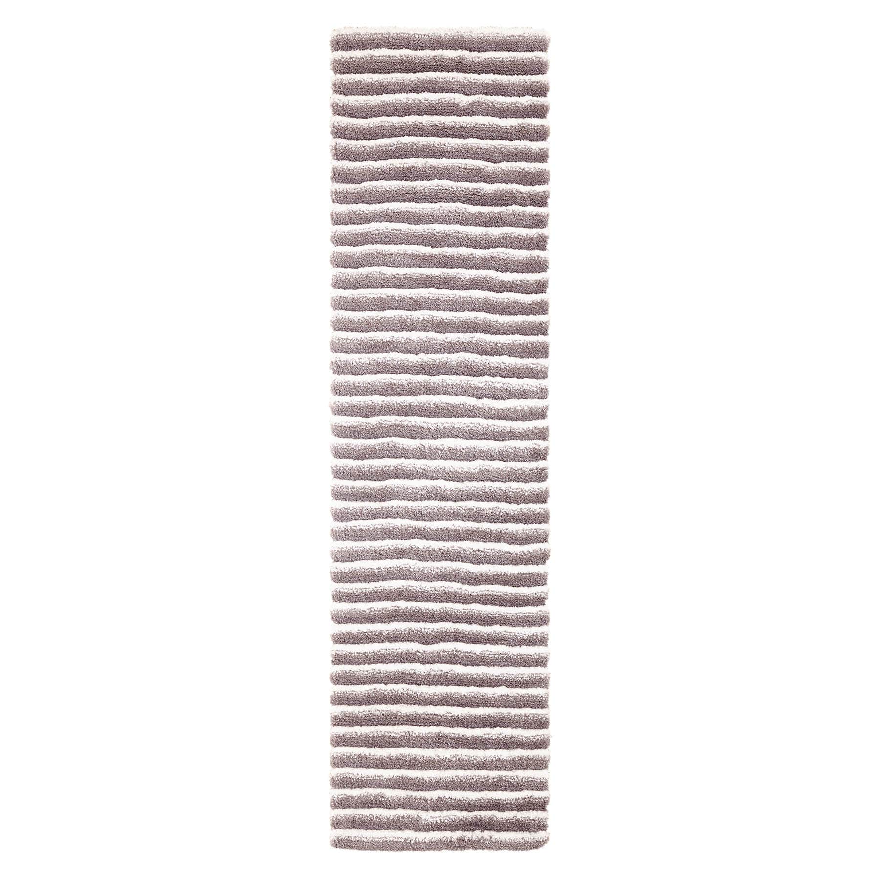 (A368) Microfiber Silver Striped High-Low Runner, 2x7
