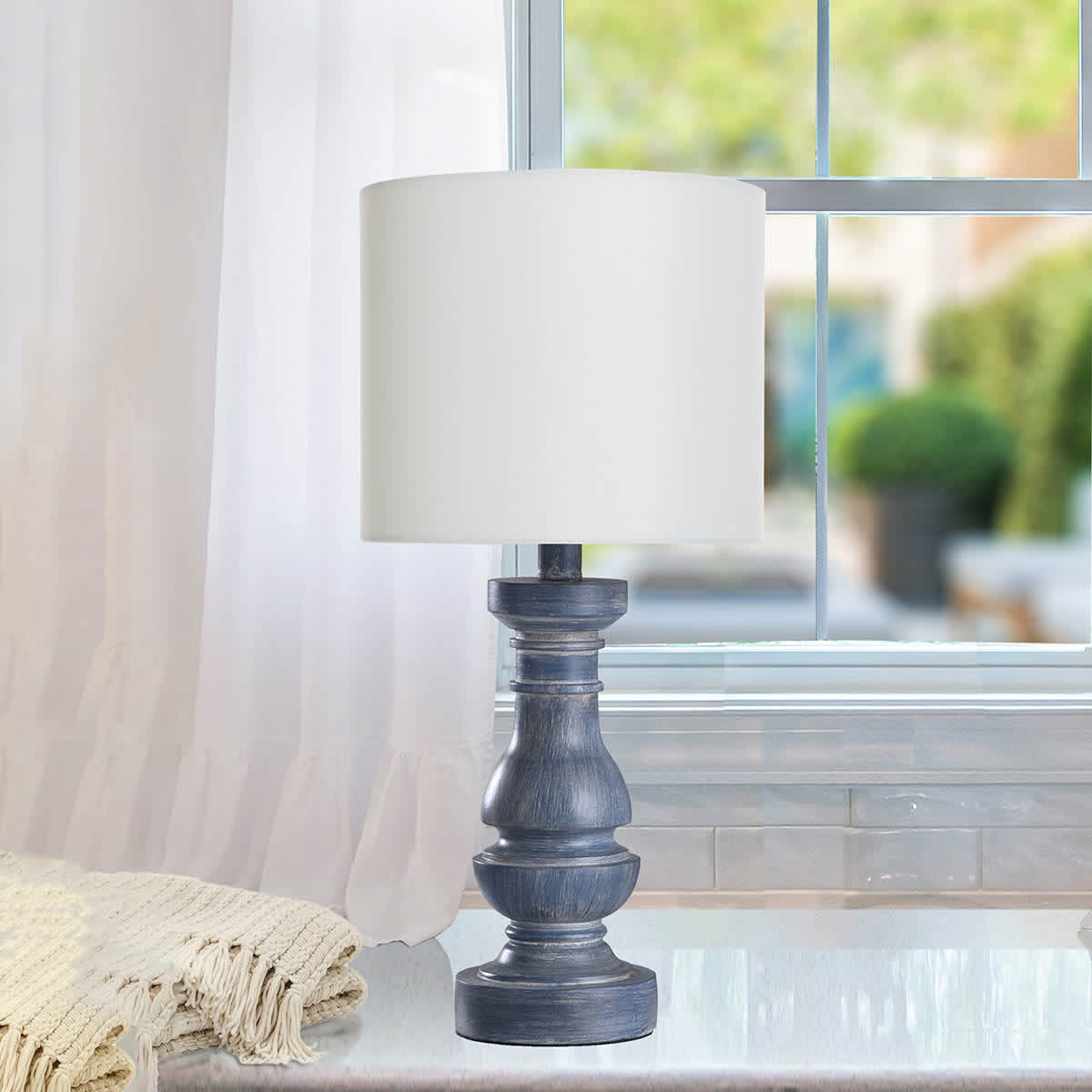 Blue Turned Leg Small Lamp Base, 15"