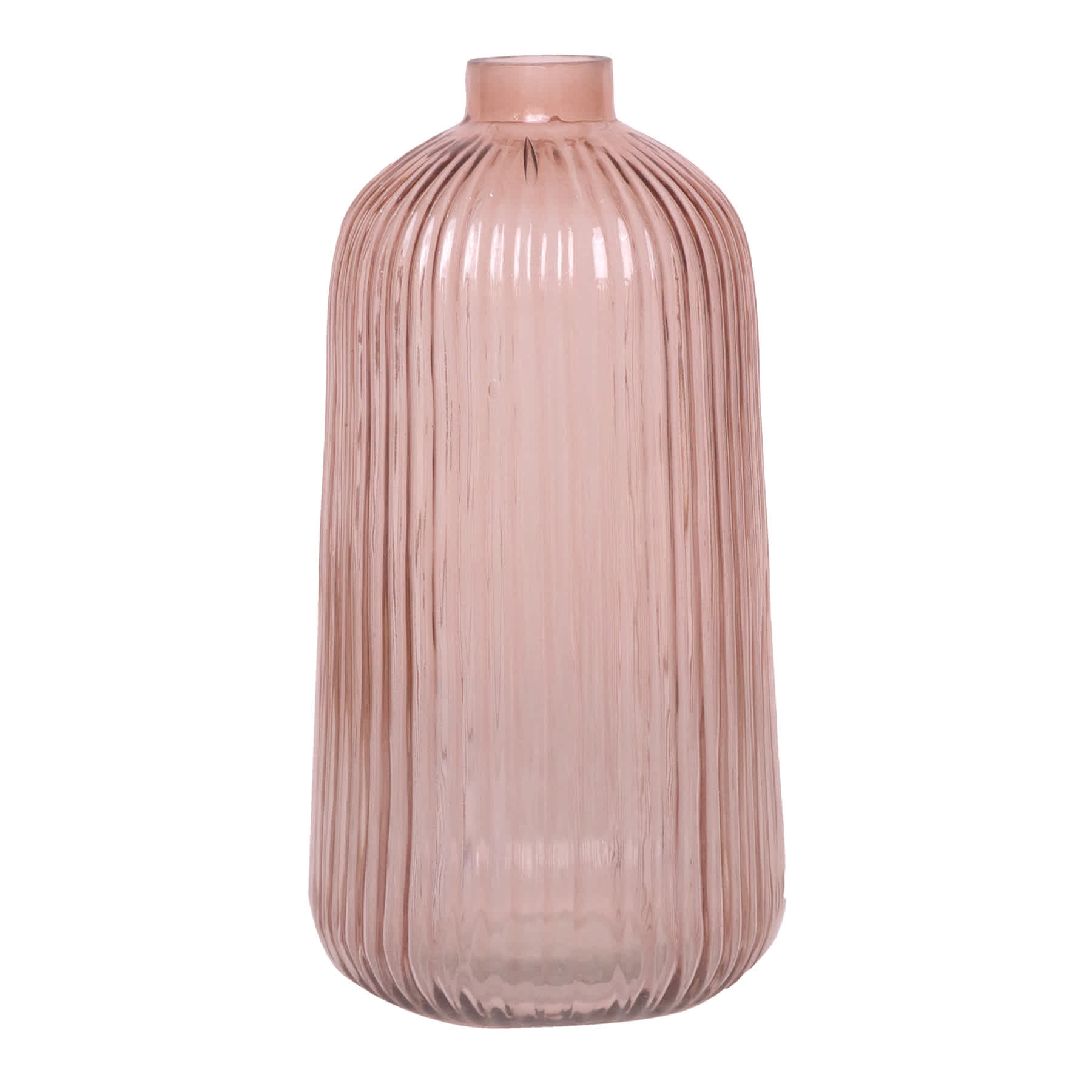 Pink Ribbed Narrow Opening Vase, 8.5"