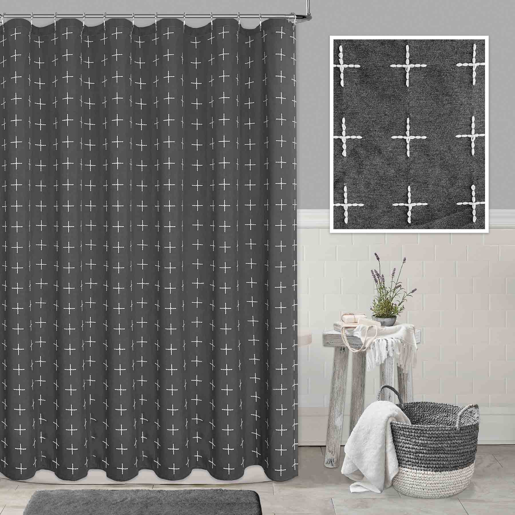 Honeybloom Grey Crossover Embroidered Shower Curtain, 72"