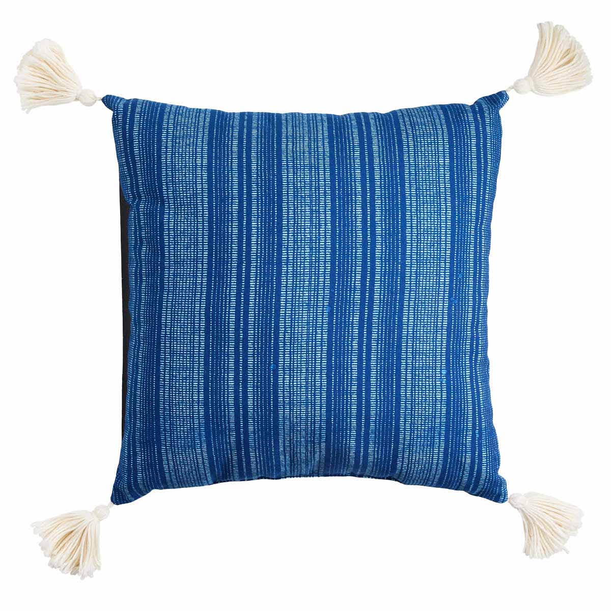 Honeybloom Dark Blue Stripe with Tassels Outdoor Throw Pillow, 18"