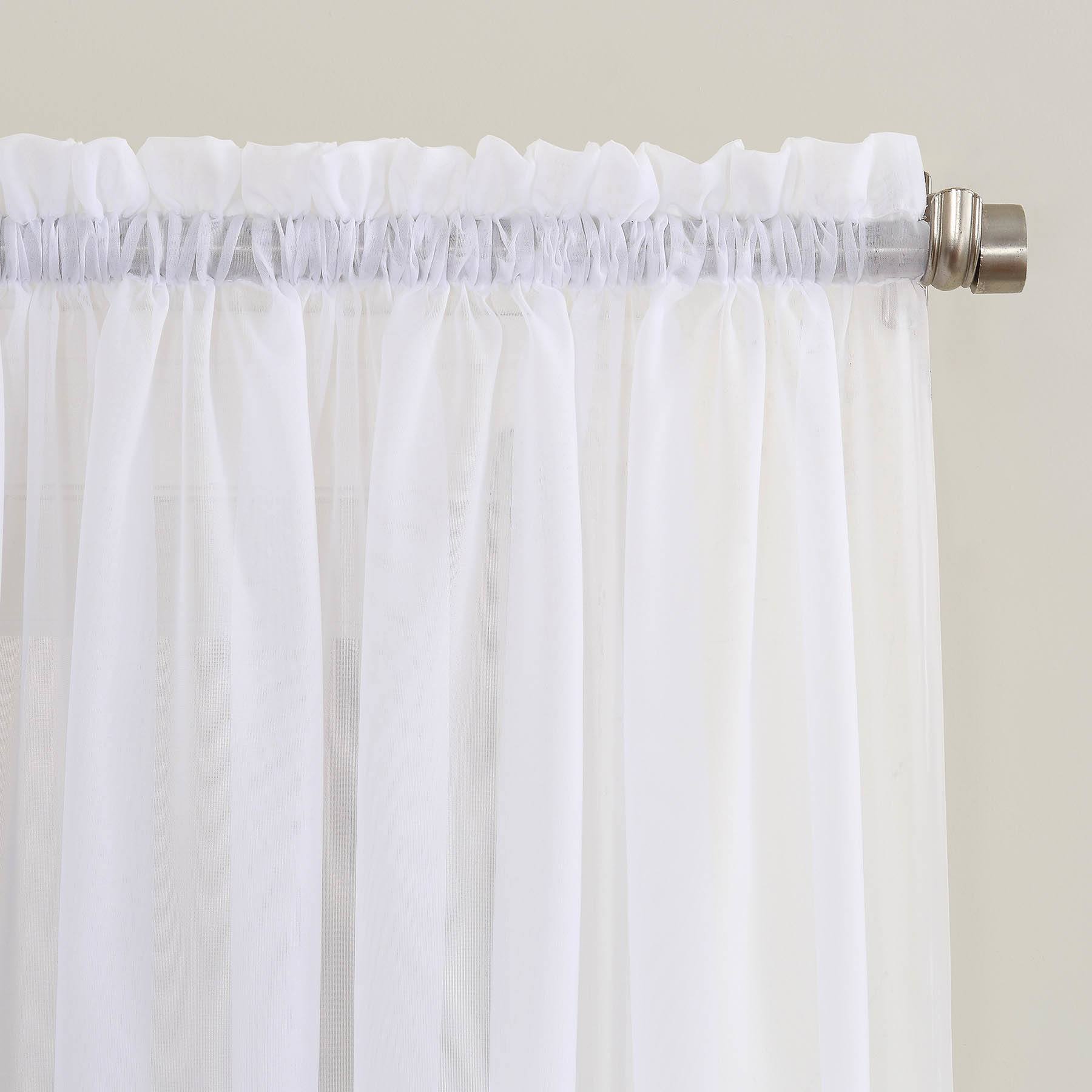 Erica White Crushed Rod Pocket Sheer Voile Curtain Panel, 63"
