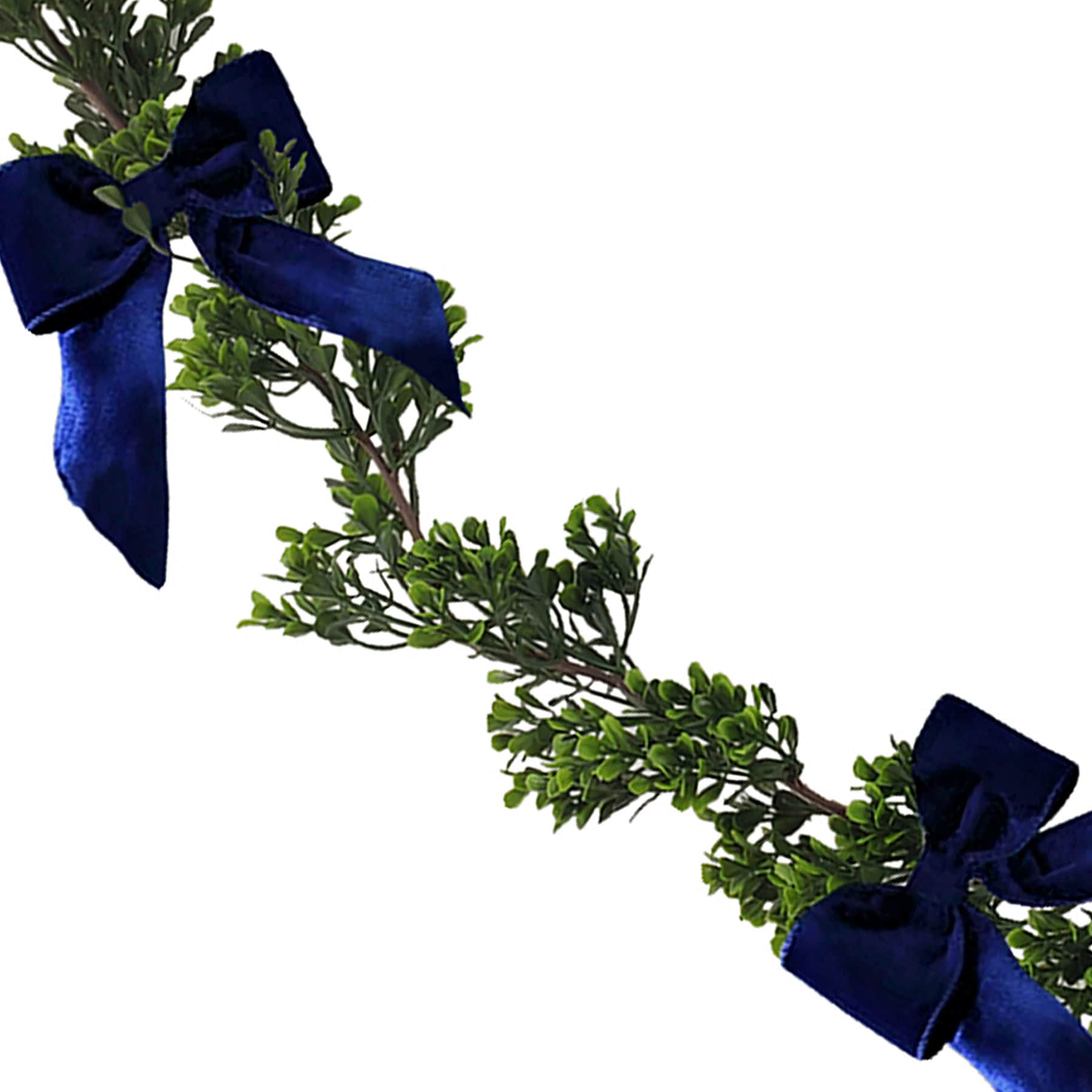 Providence Boxwood Garland with Blue Ribbon, 6'
