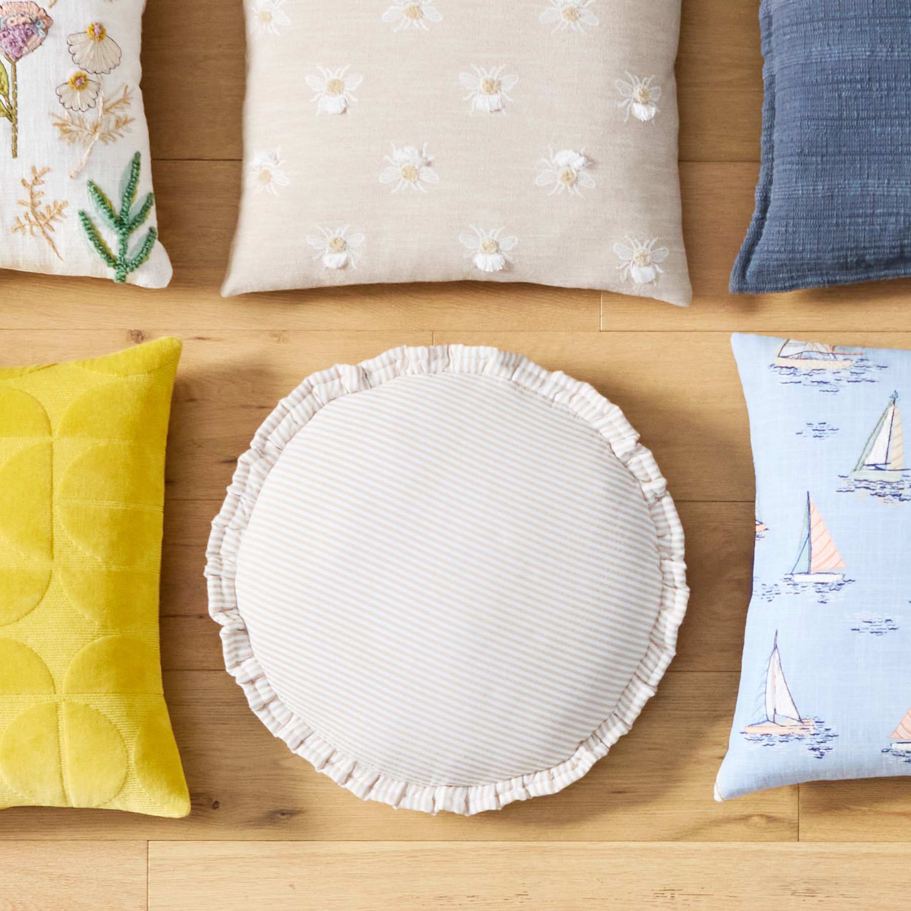 Honeybloom Neutral Striped Round Pillow