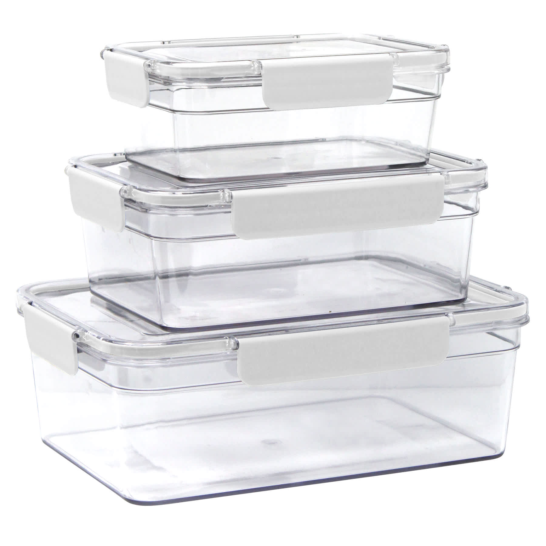 Set of 3 Rectangle Airtight Food Storage Containers, White