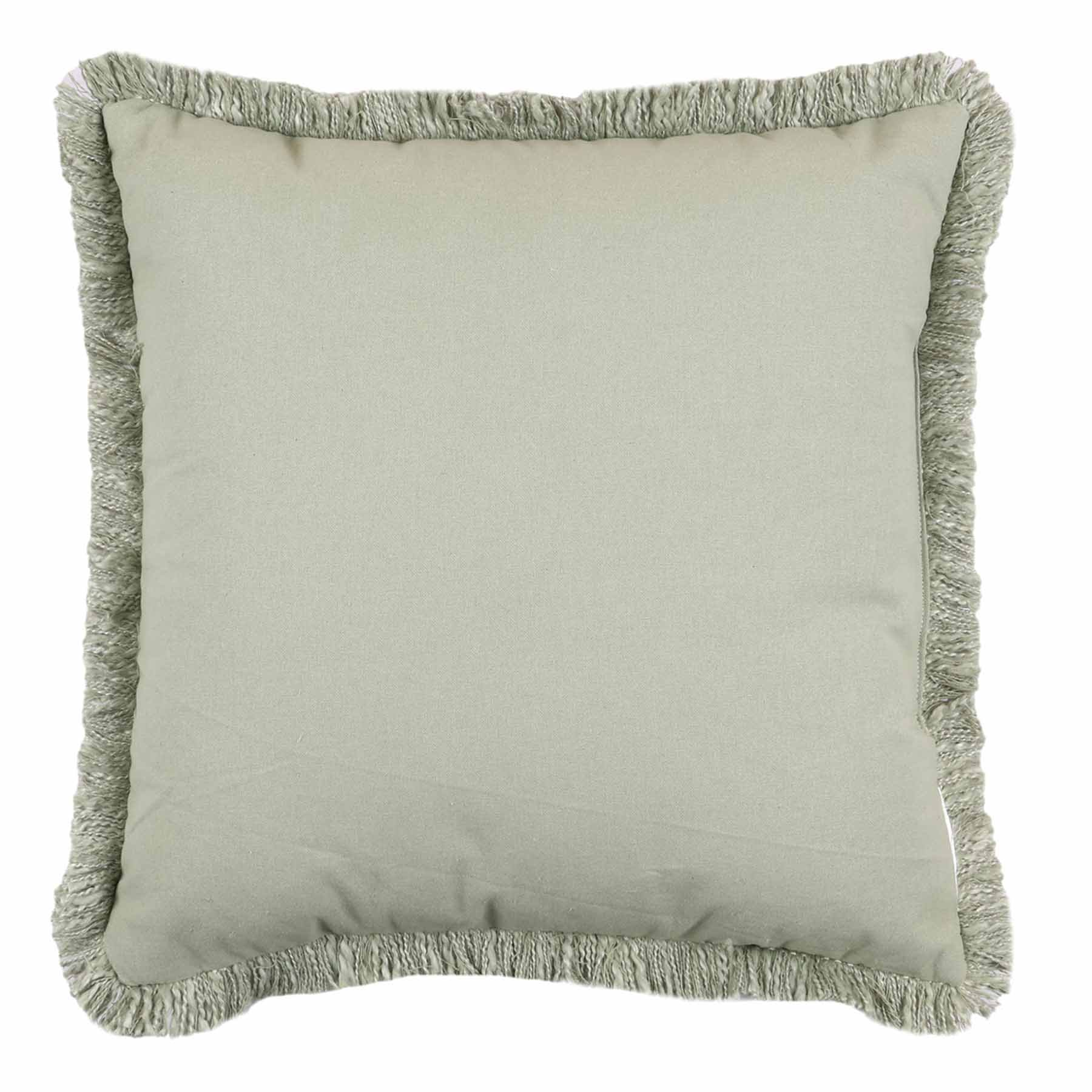 Honeybloom Green Slub Throw Pillow With Fringe, 18"