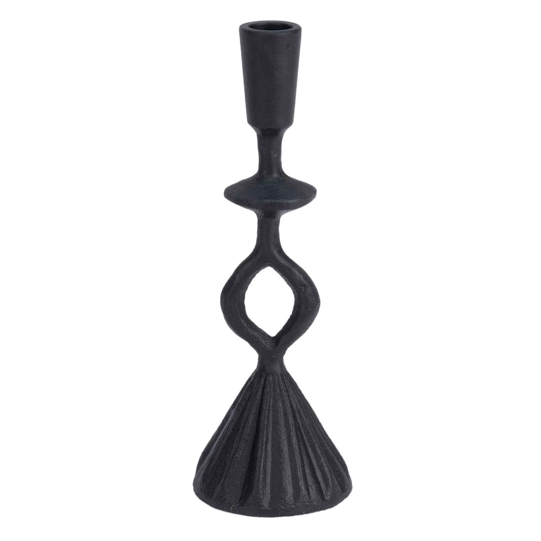 Found & Fable Black Patterned Stem Metal Taper Candle Holder, 10"