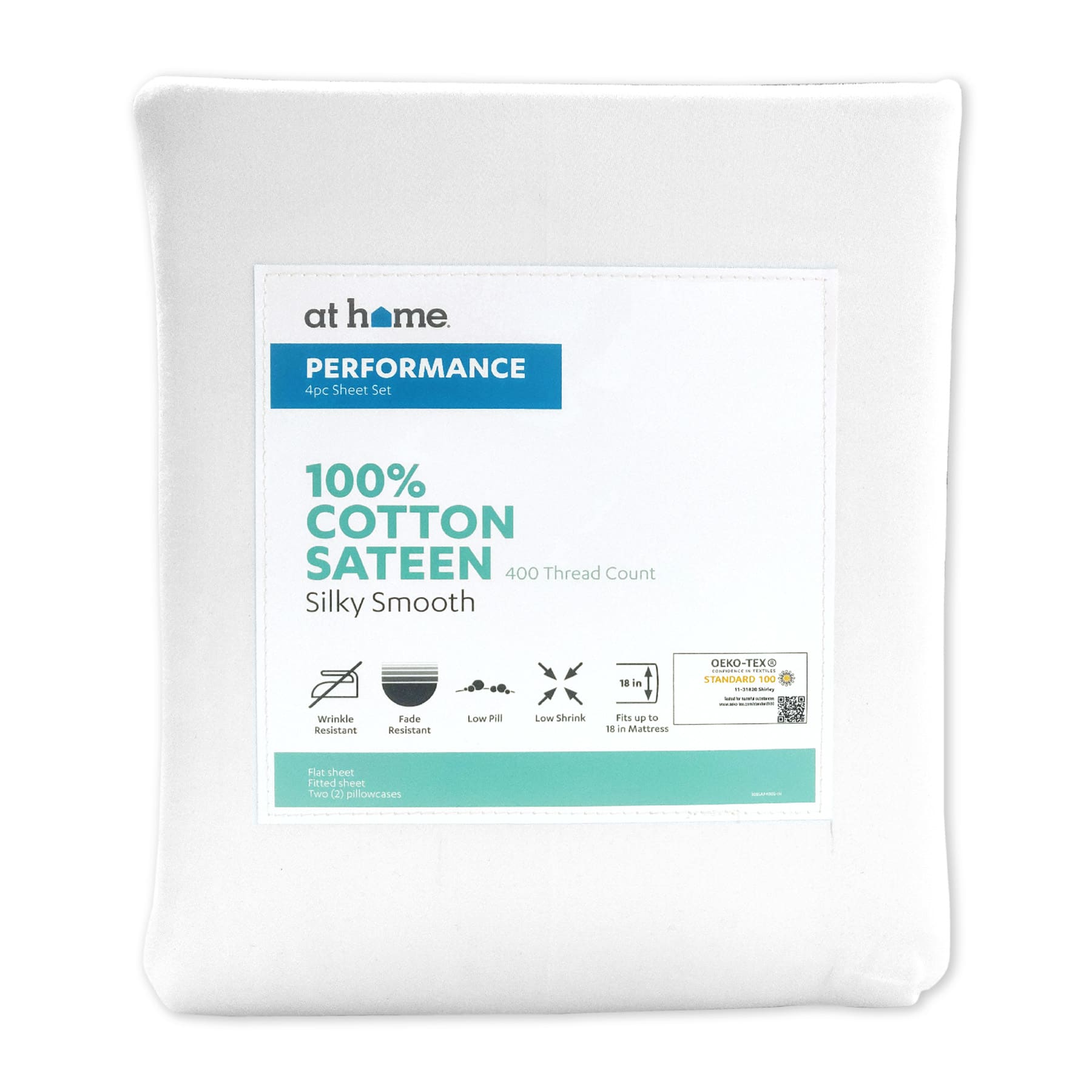 4-Piece White 400 Thread Count Cotton Performance Sheet Set, King