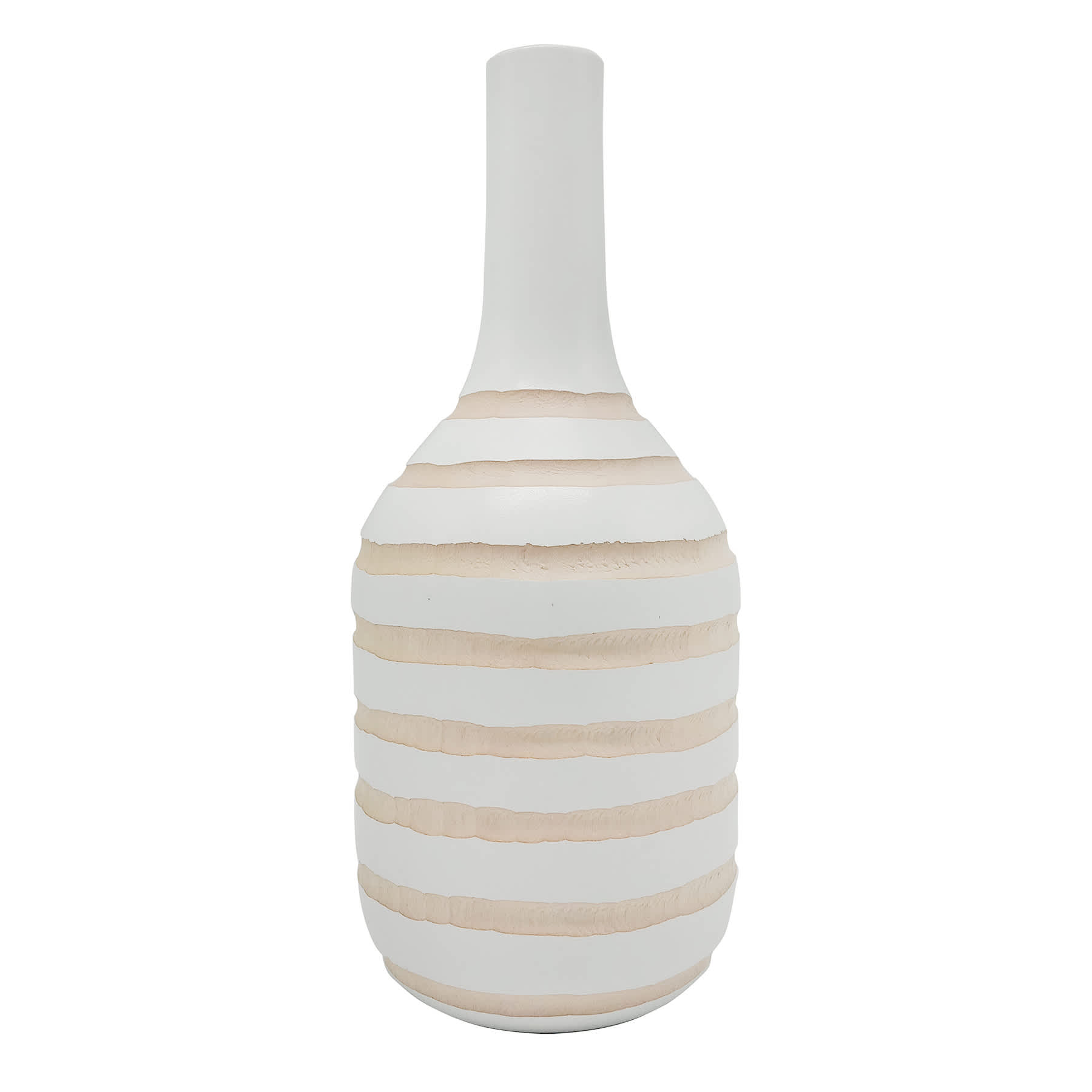 White Carved Stripe Wood Vase, 16"