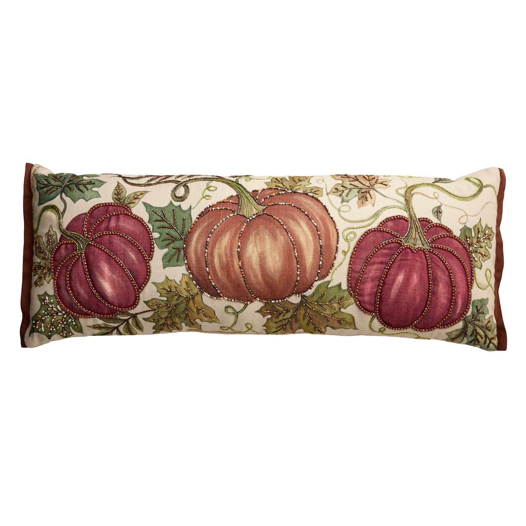 Embroidered Mauve Pumpkins Oblong Throw Blanket, 14x36