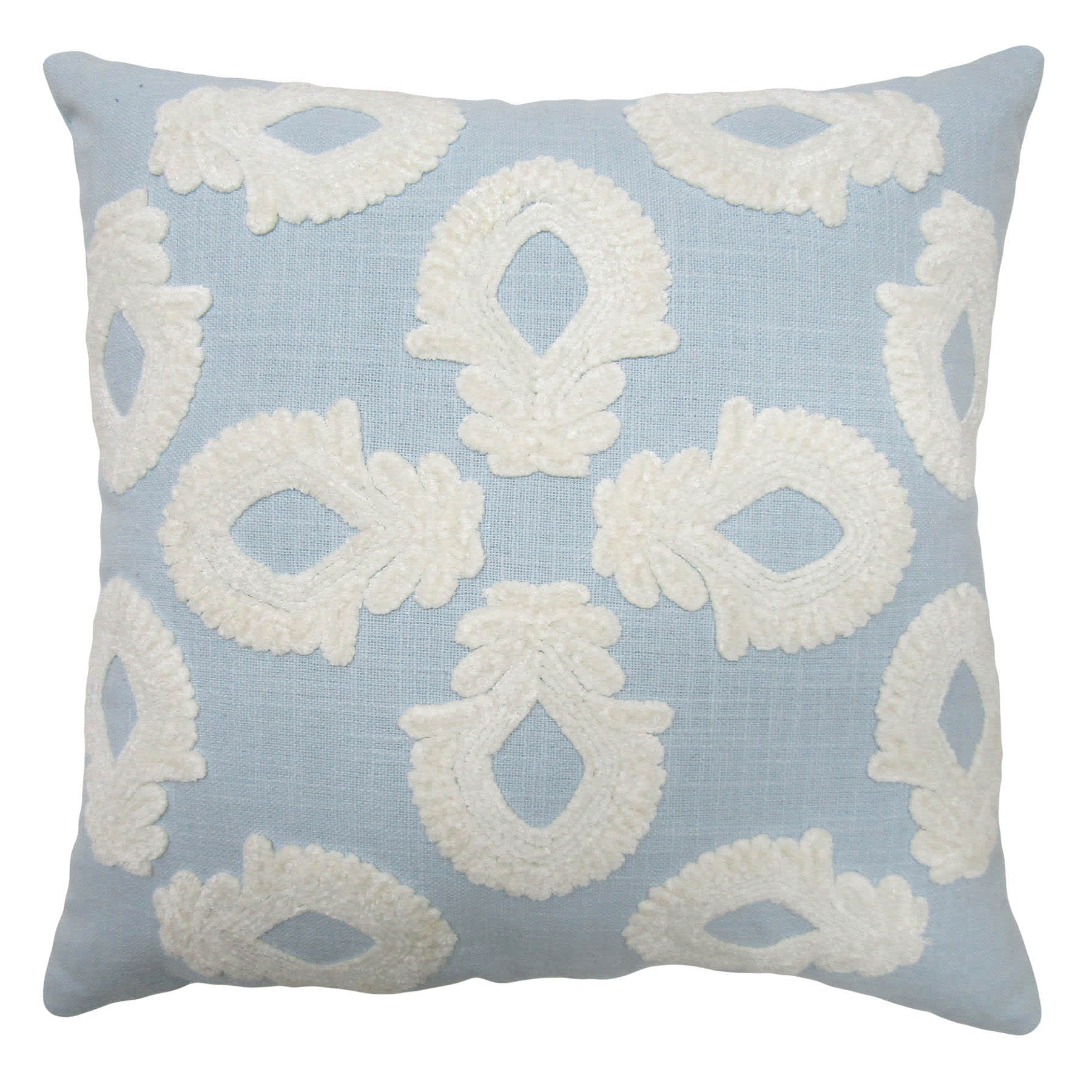 Providence Blue Cotton Embroidered Vintage Design Throw Pillow, 18"