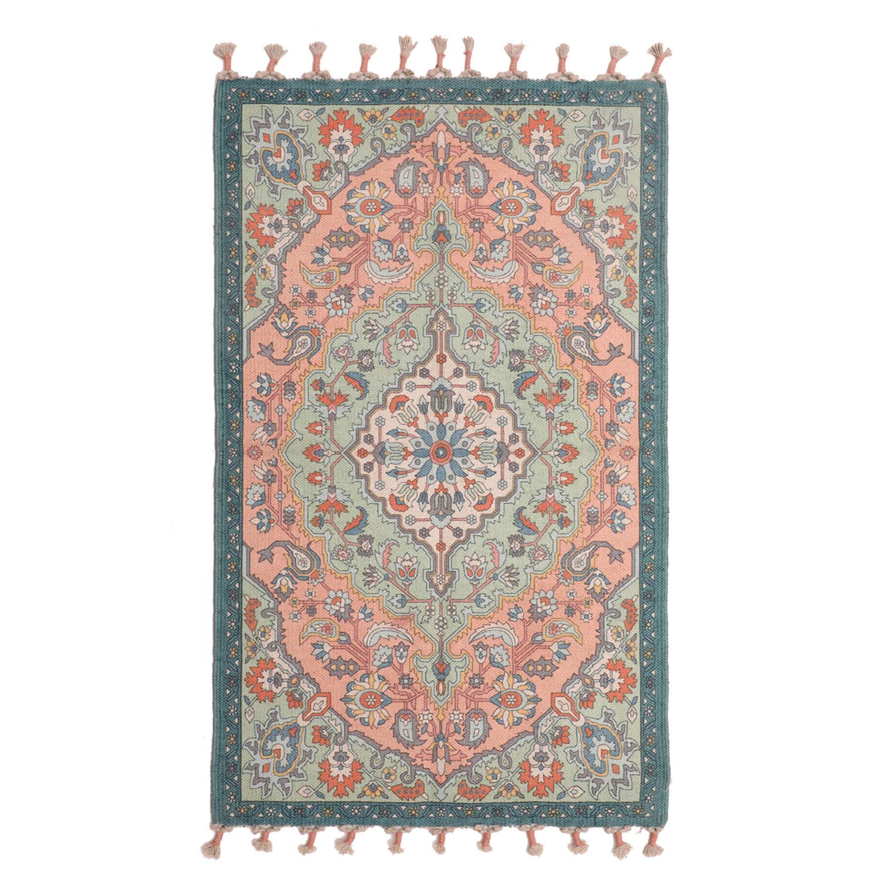 Turquoise & Pink Medallion Embroidered Accent Rug, 27x45