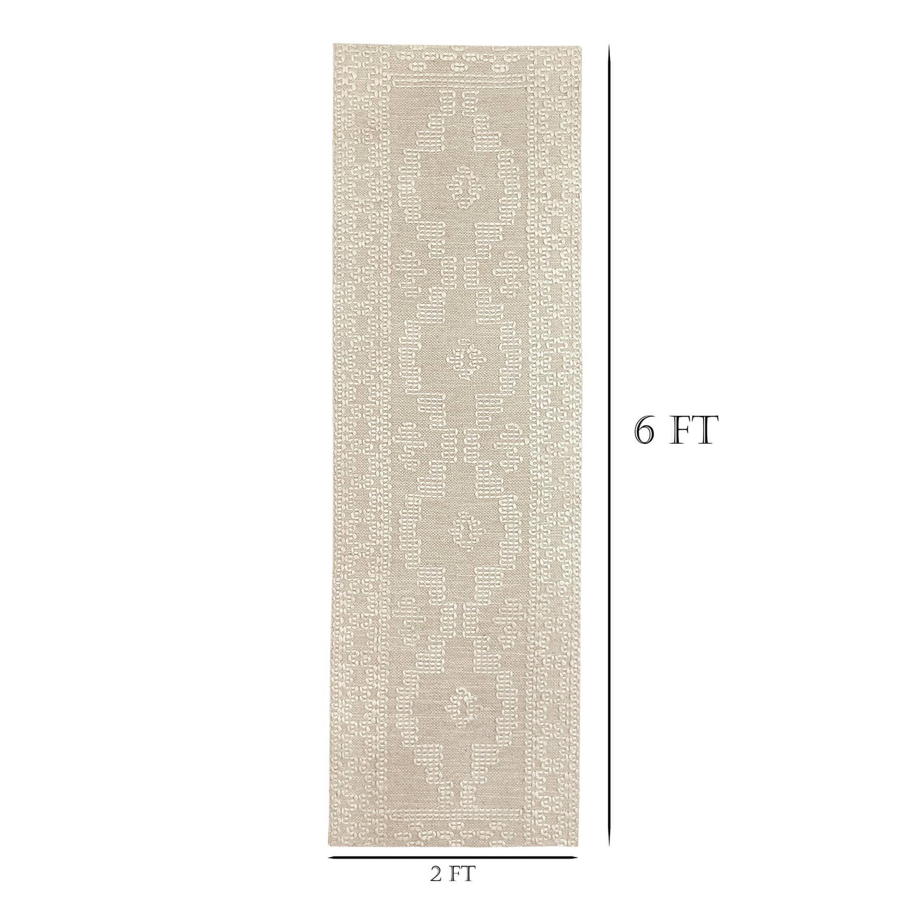 (B669) Found & Fable Goa Ivory Tribal Handmade Runner, 2x6