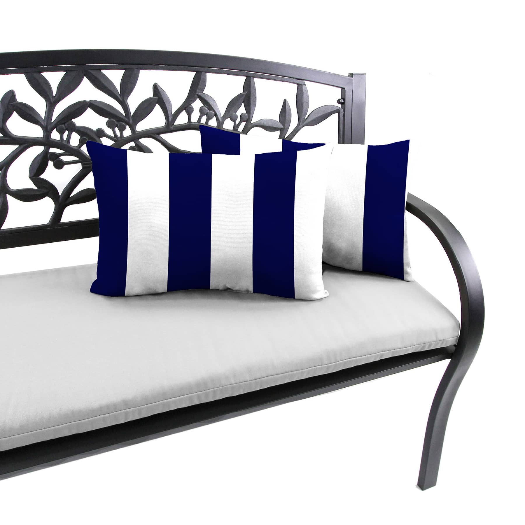 Navy Awning Stripe Lumbar Outdoor Throw Pillow, 14x20