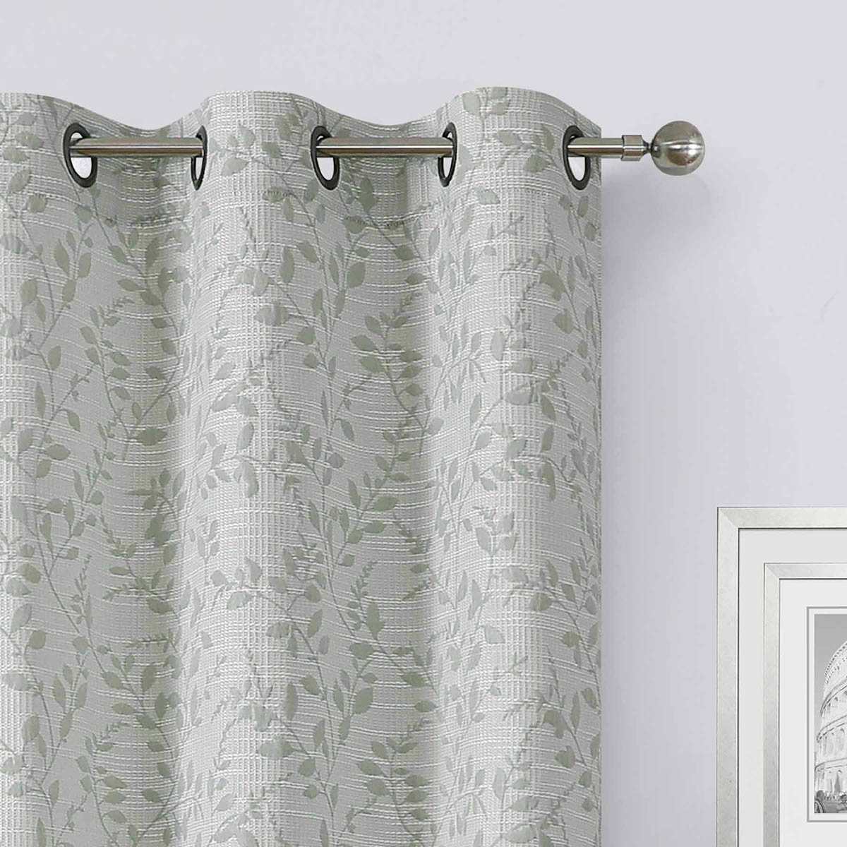 Green Leaf Jacquard Light Filtering Grommet Curtain Panel, 95"